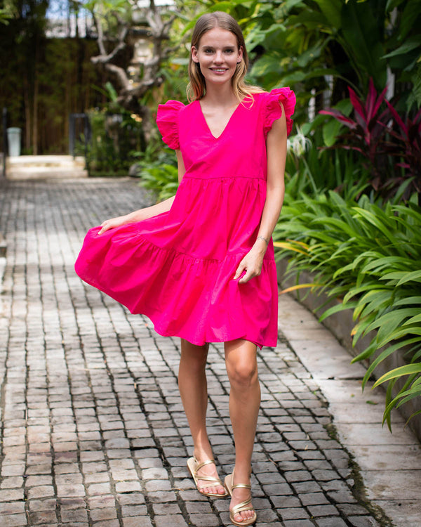 Astrid Dress - Fuchsia Cotton
