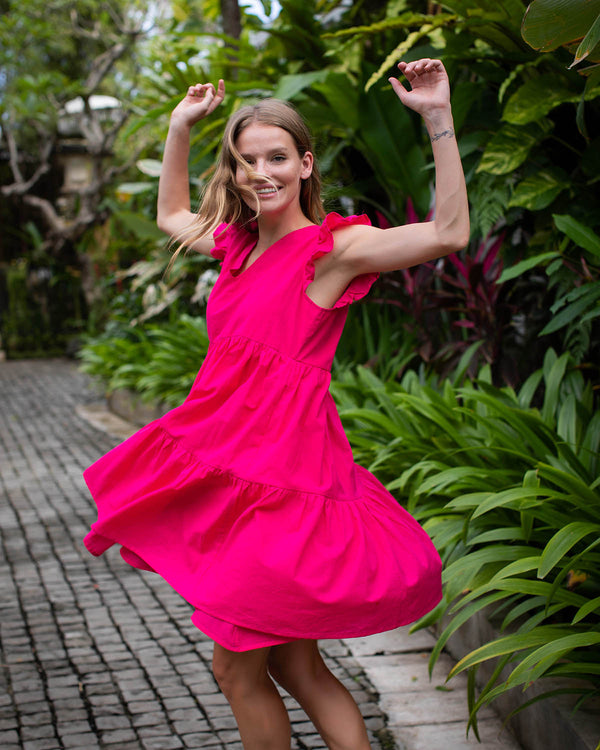 Astrid Dress - Fuchsia Cotton