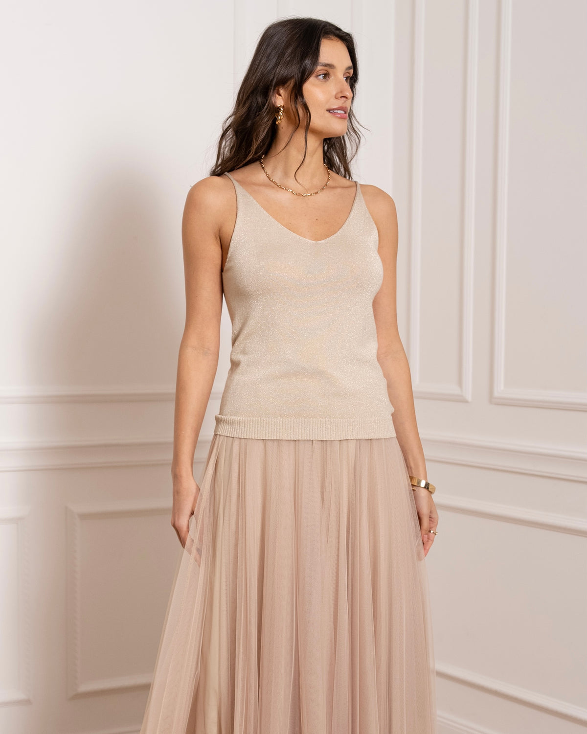 Aurelie Metallic Knit Cami - Gold