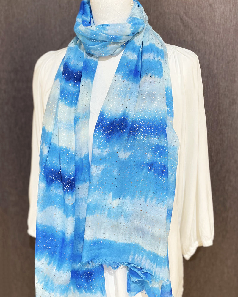 Blue Tie Dye/Gold Dotty Scarf