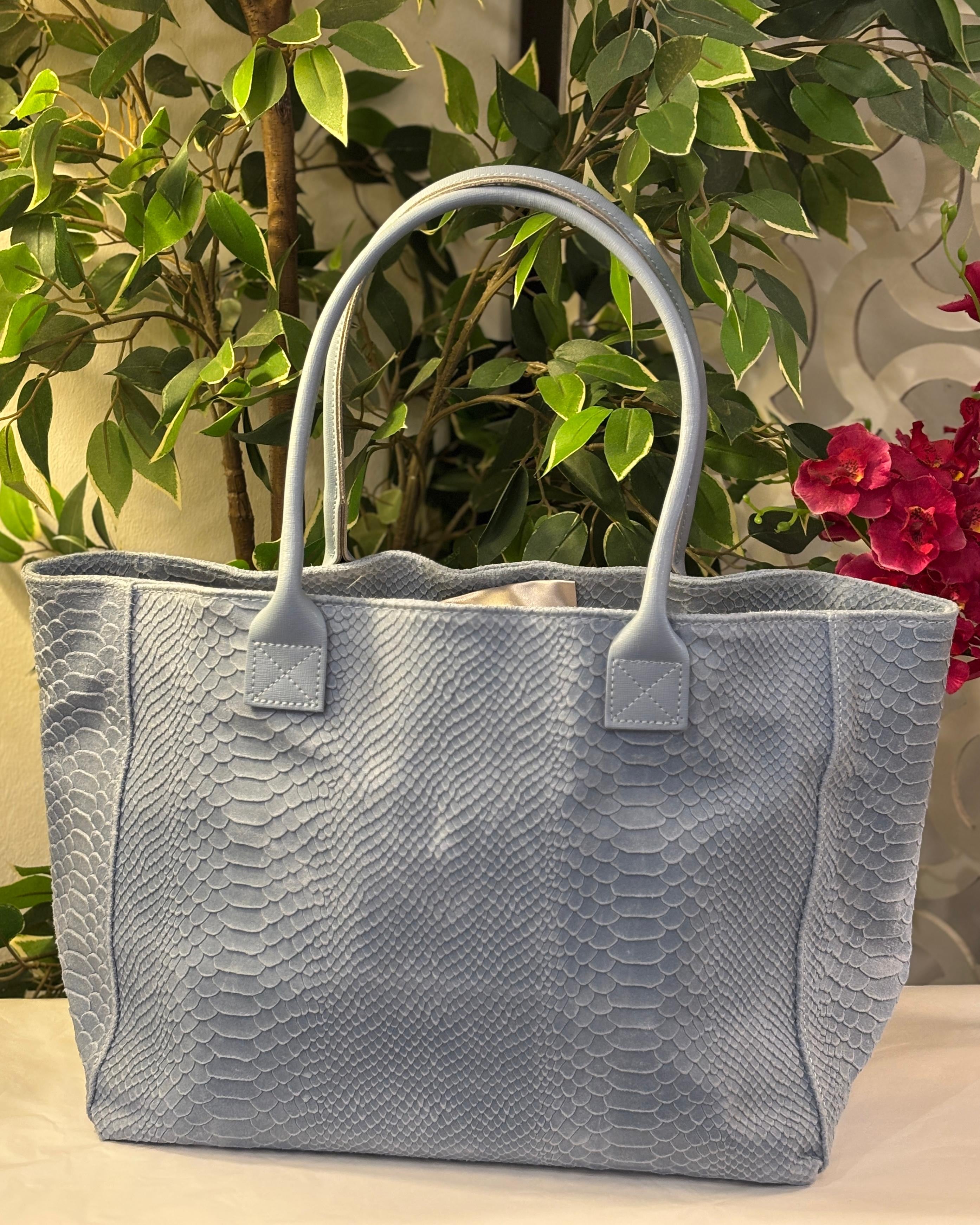 Bolsena Leather Tote Bag - Baby Blue