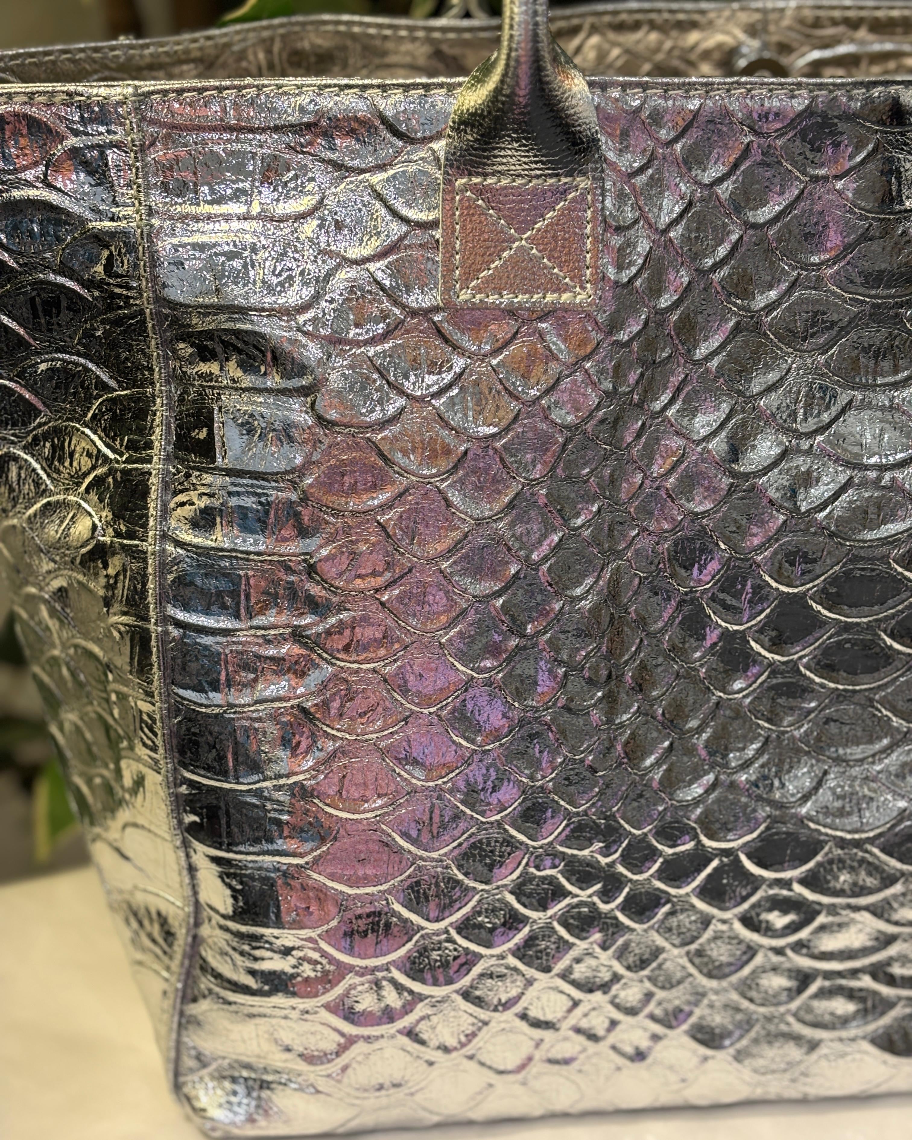 Bolsena Leather Tote Bag - Silver