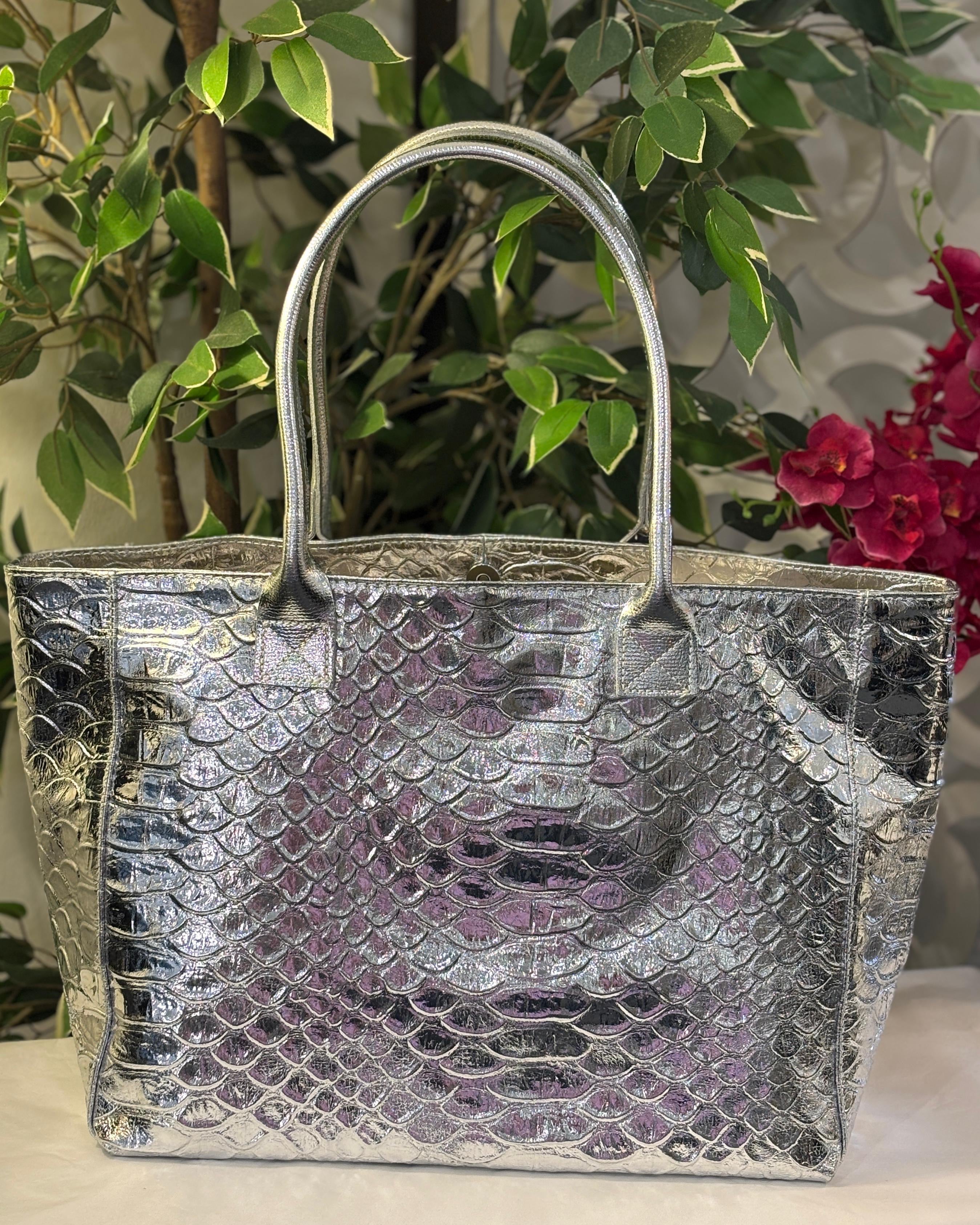 Bolsena Leather Tote Bag - Silver