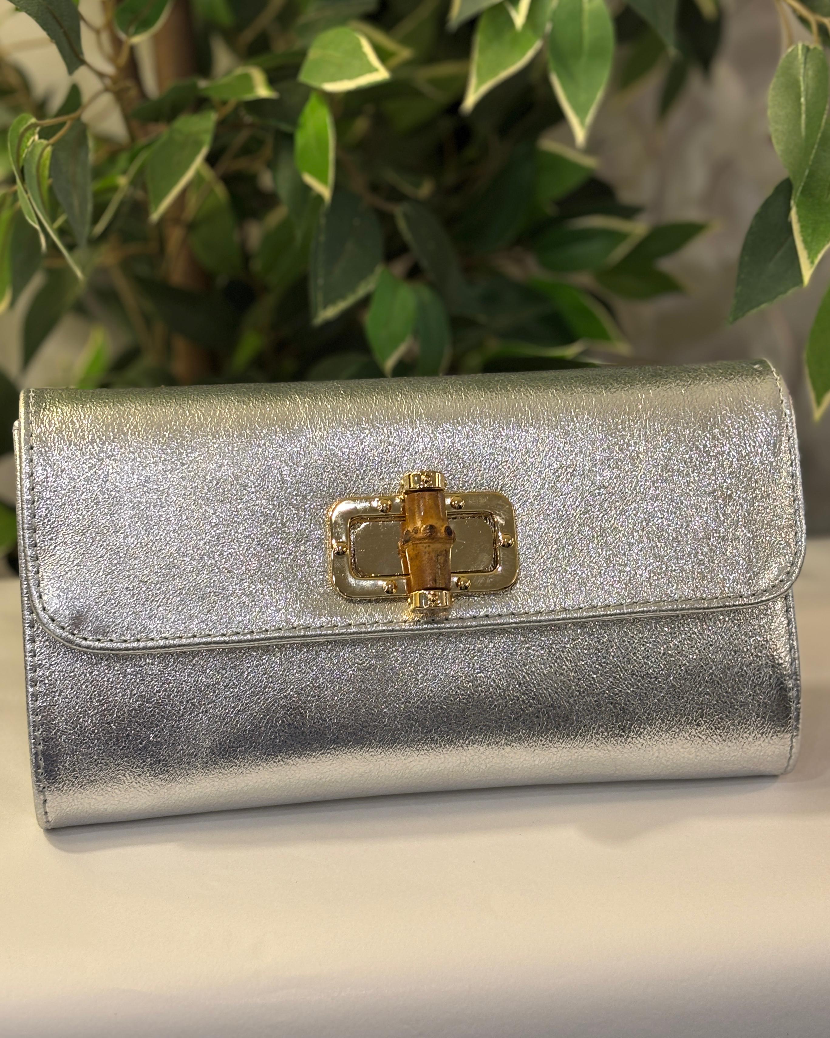 Calcata Metallic Leather Clutch - Silver
