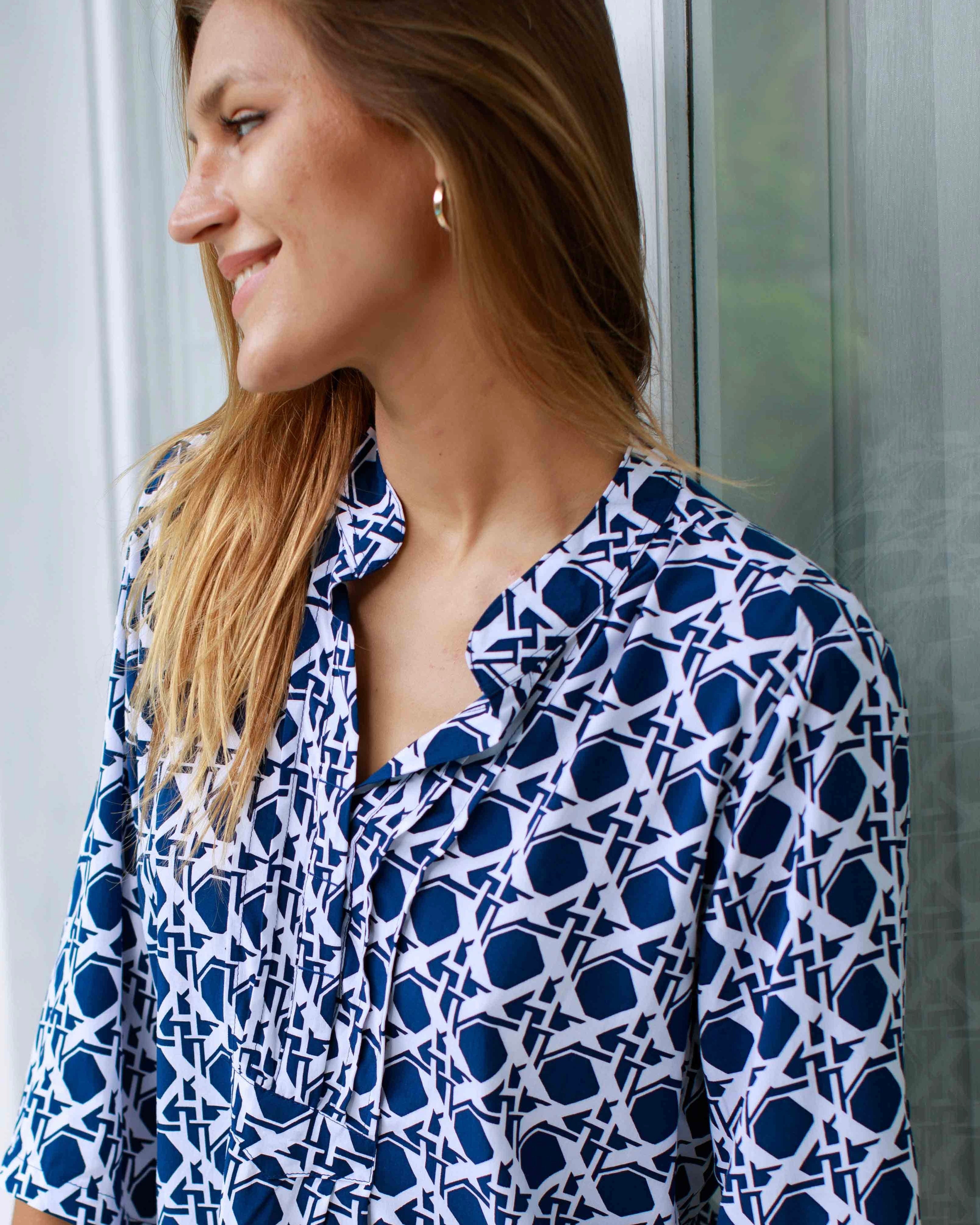 Carlie Top - Navy Reverse Basketweave