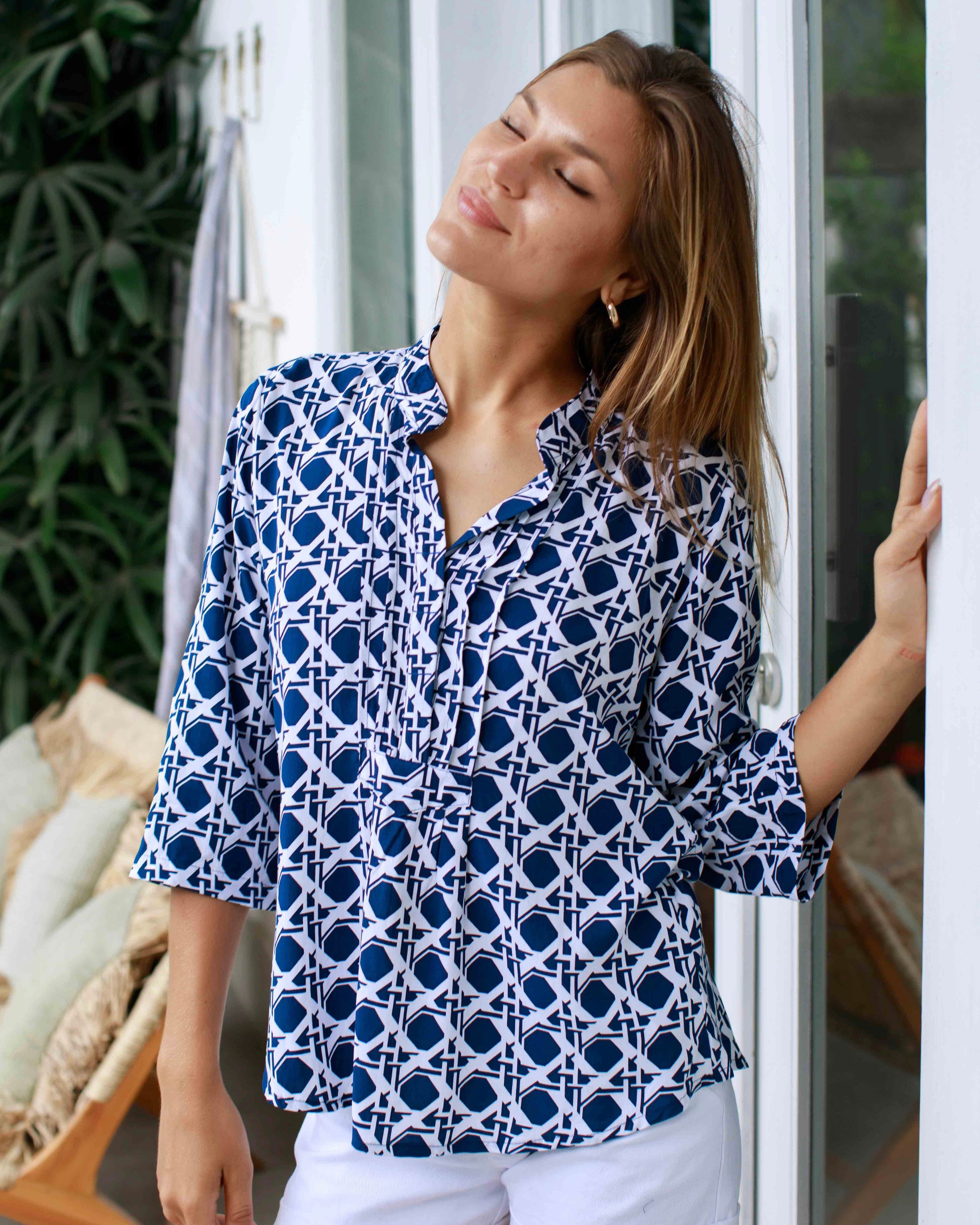 Carlie Top - Navy Reverse Basketweave