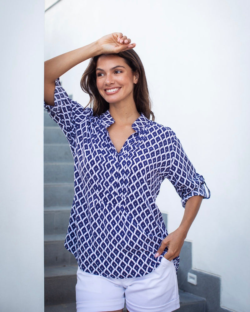 Carlie Top - Navy Trellis