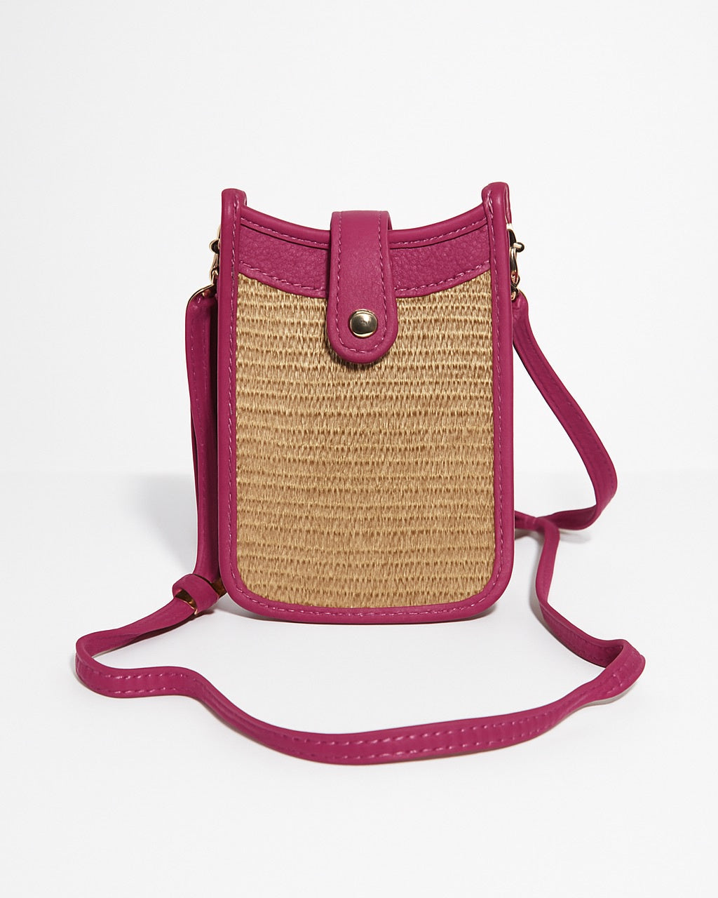 Cortona Raffia/Leather Phone Bag - Fuchsia