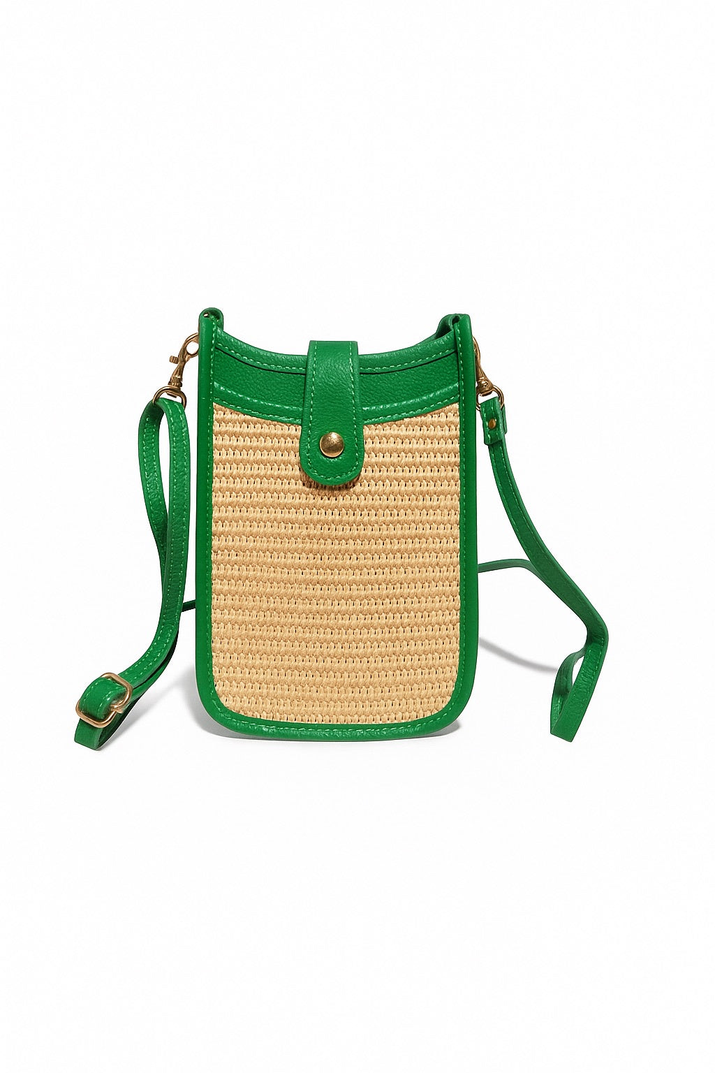 Cortona Raffia/Leather Phone Bag - Green