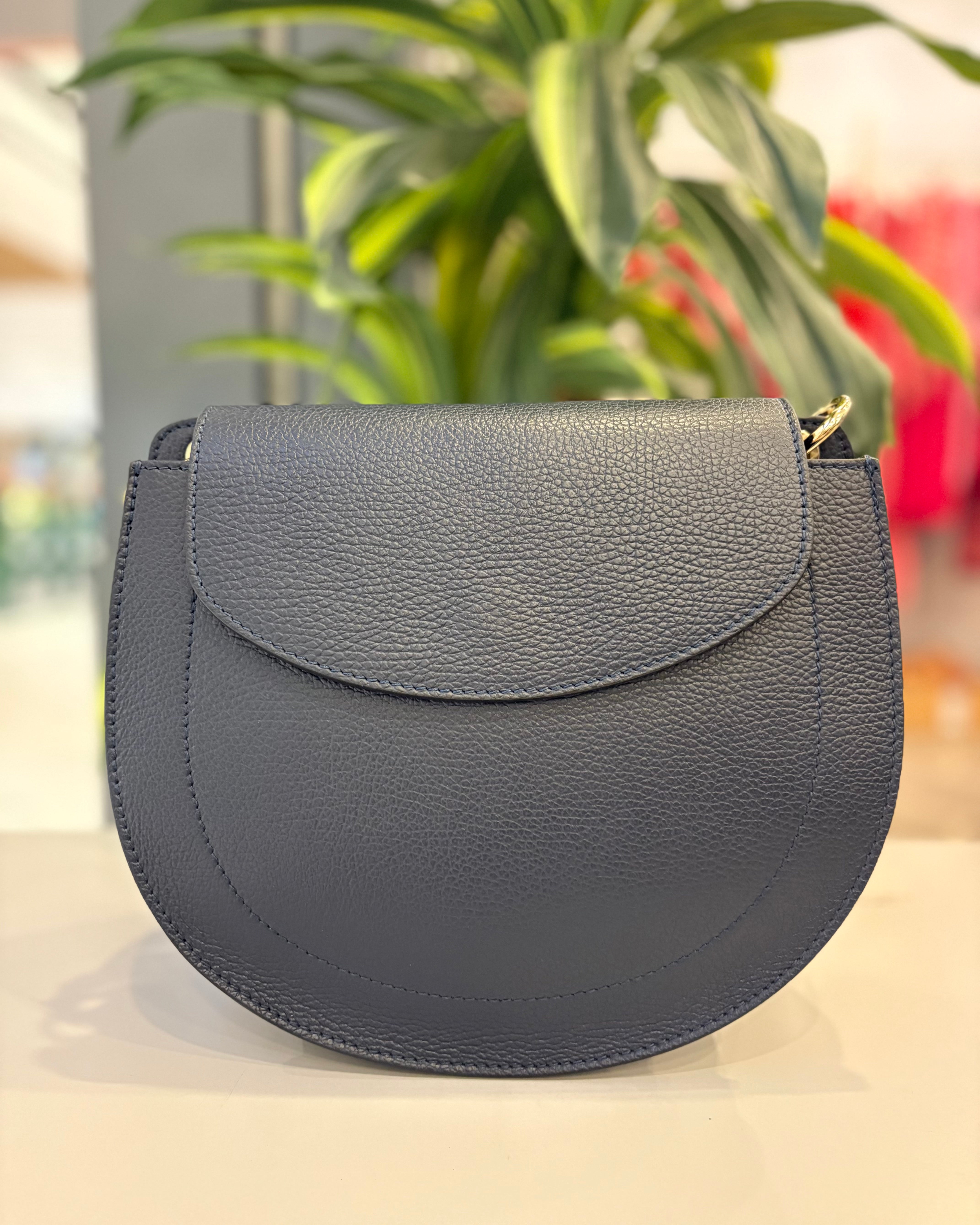 Chiusi Leather Saddle Bag - Navy