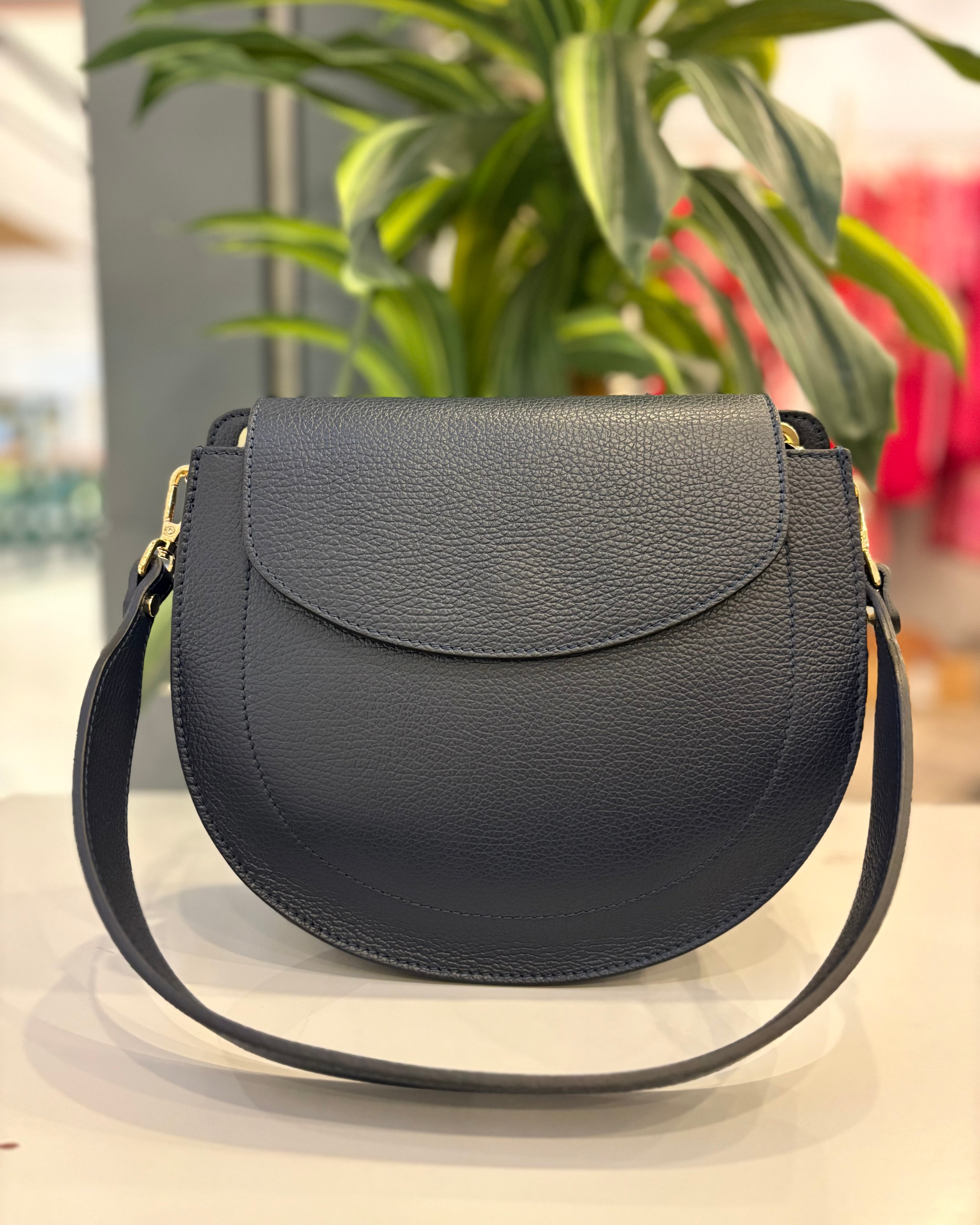 Chiusi Leather Saddle Bag - Navy