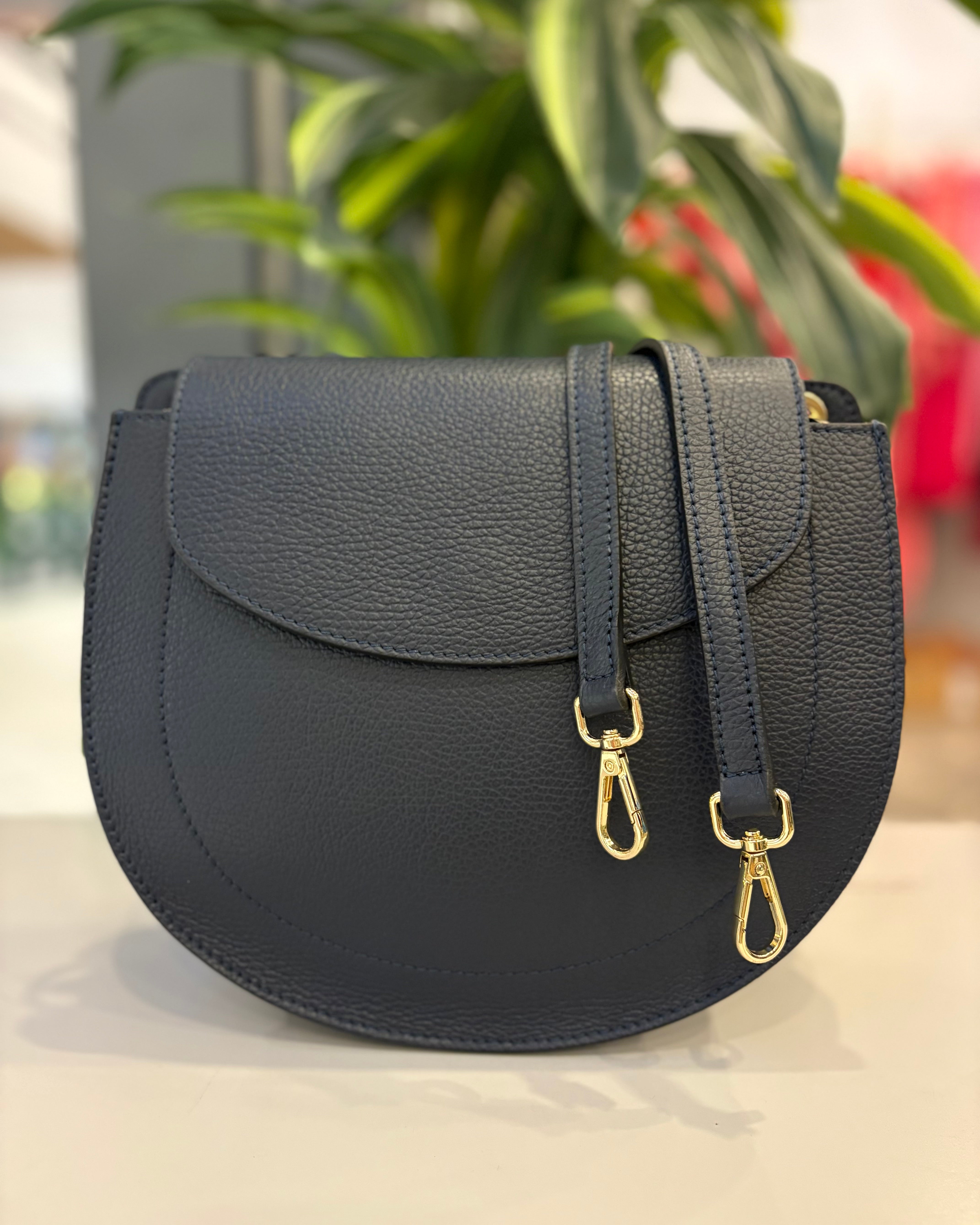 Chiusi Leather Saddle Bag - Navy