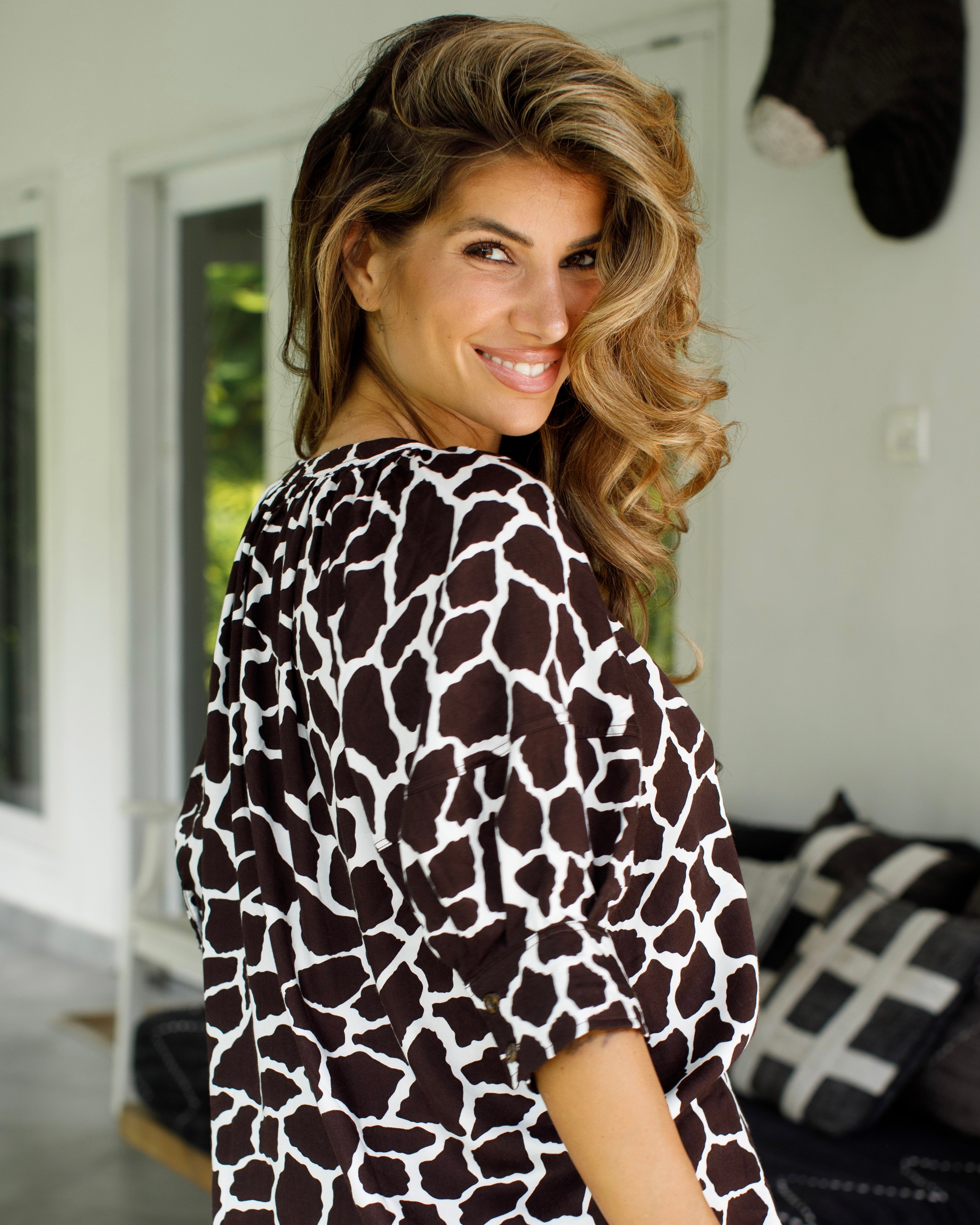 Claudia Top - Coffee/Cream Giraffe Bamboo
