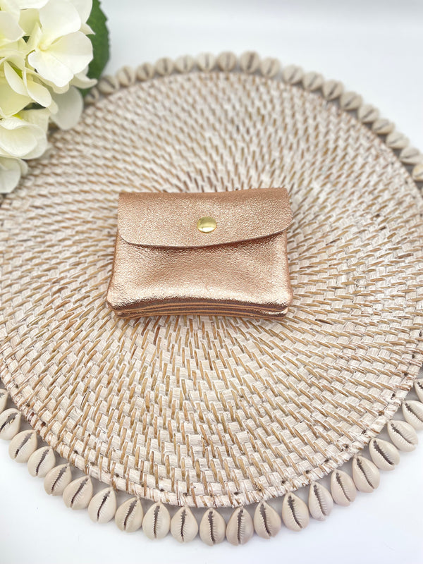 Rose Gold Metallic Leather Coin Purse