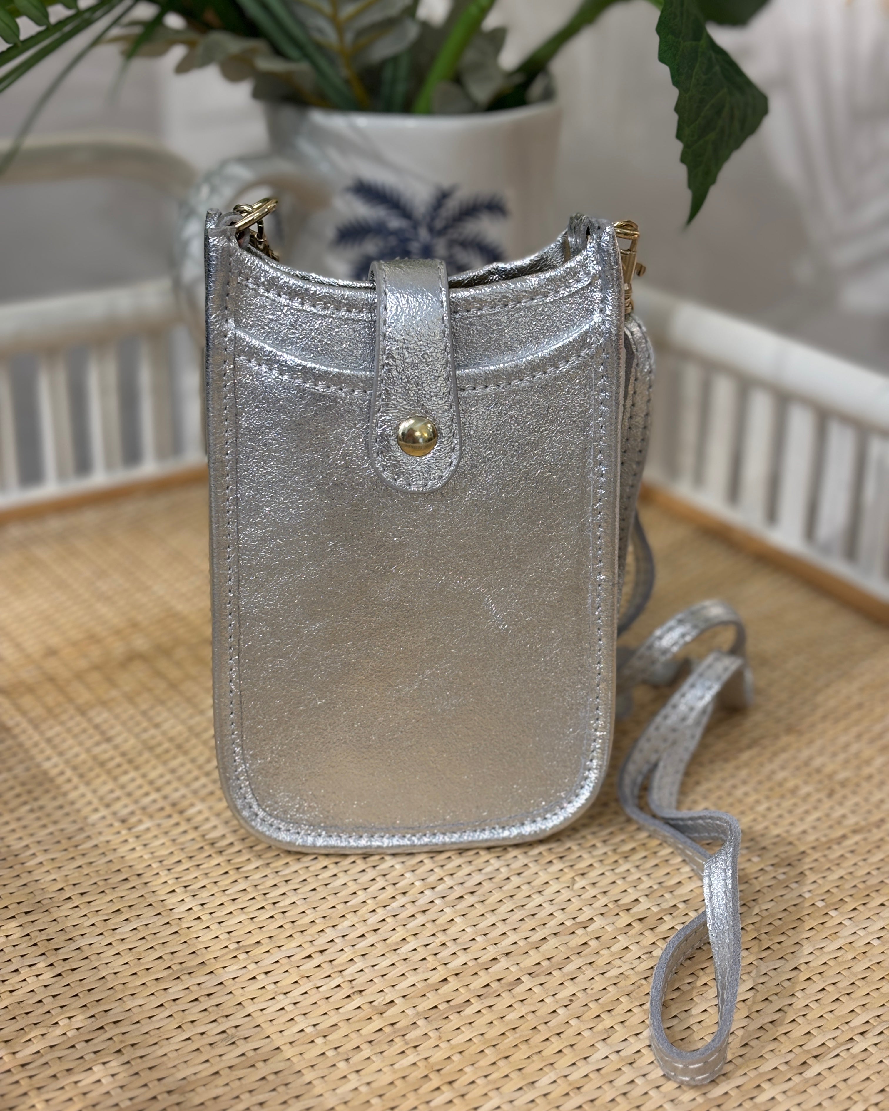 Cortona Leather Phone Bag - Silver