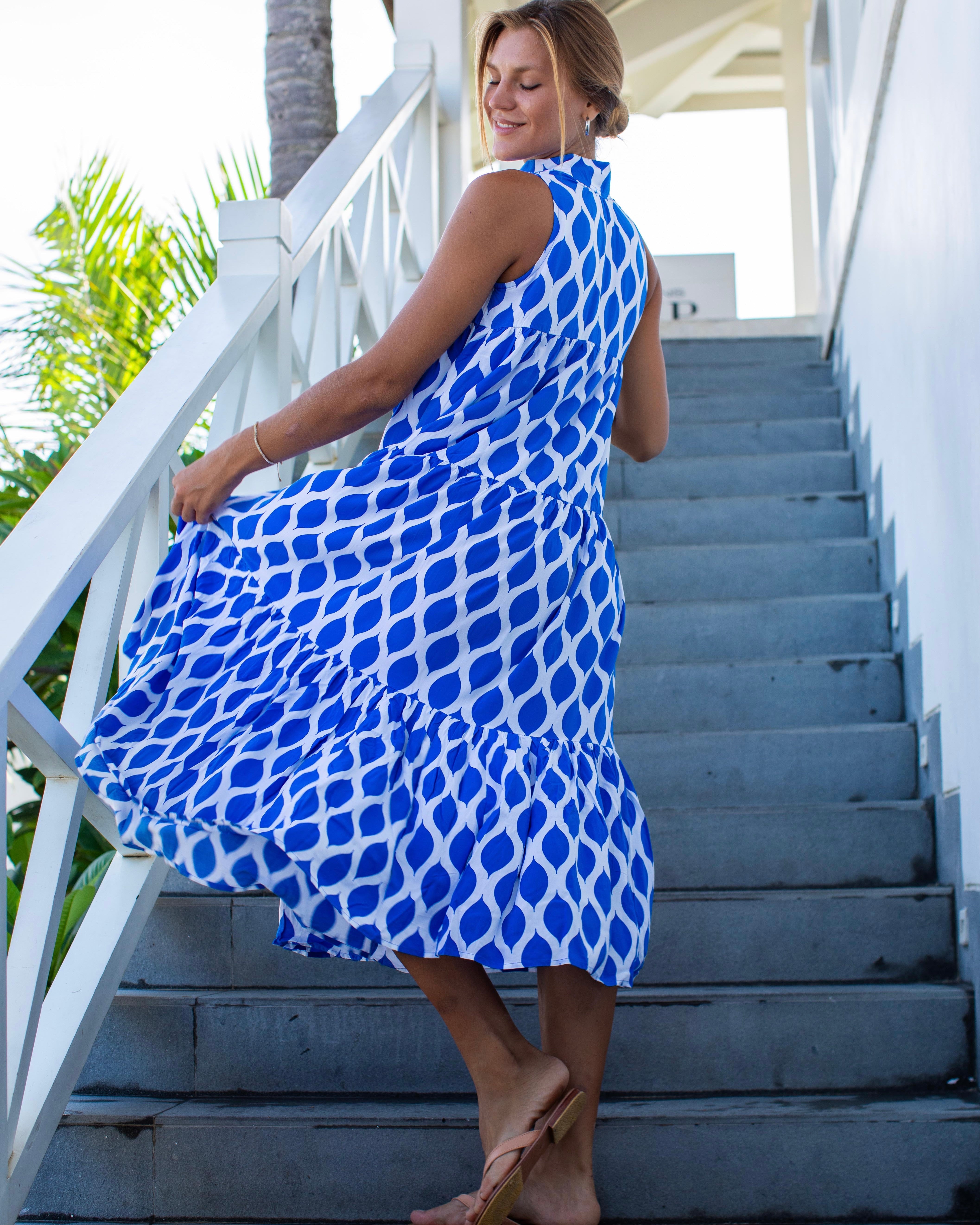 Cosima Dress - Cobalt London Trellis