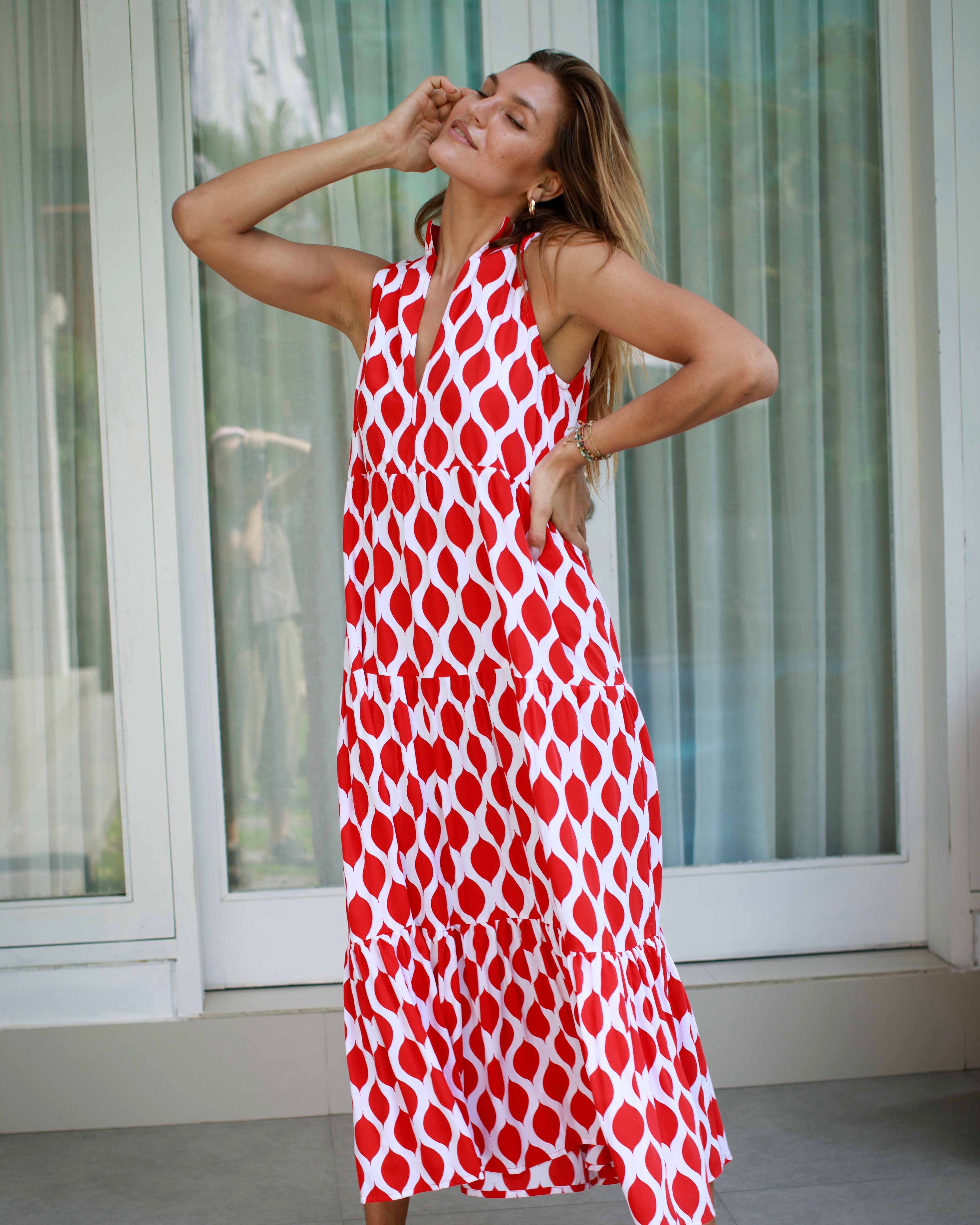 Cosima Dress - Red London Trellis