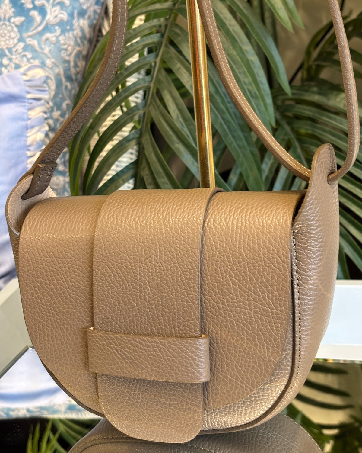 Celano Leather Saddle Bag - Taupe