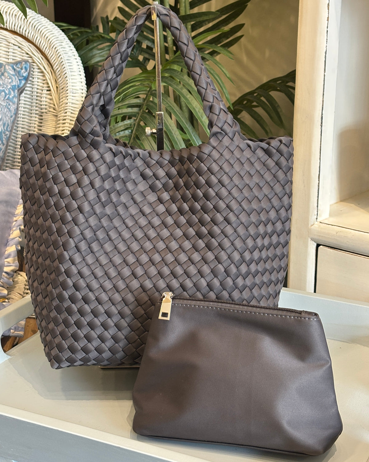 Riviera Woven Tote - Dark Grey