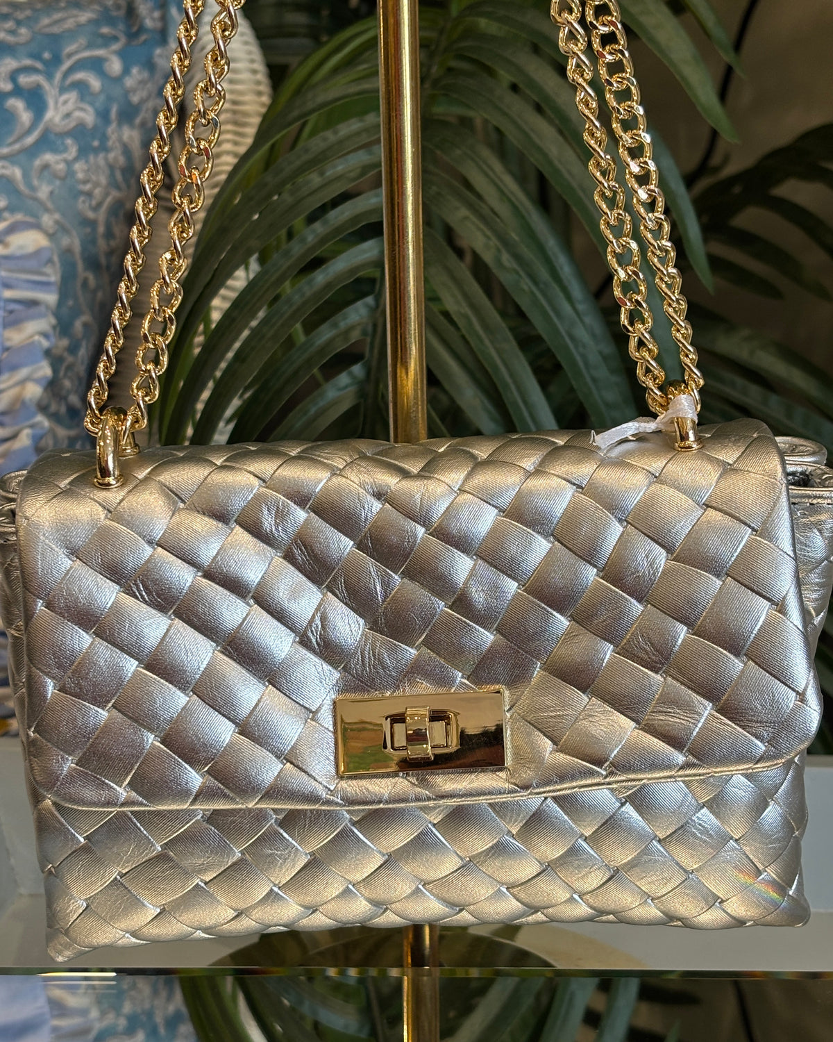 Milano Lattice Leather Bag - Silver