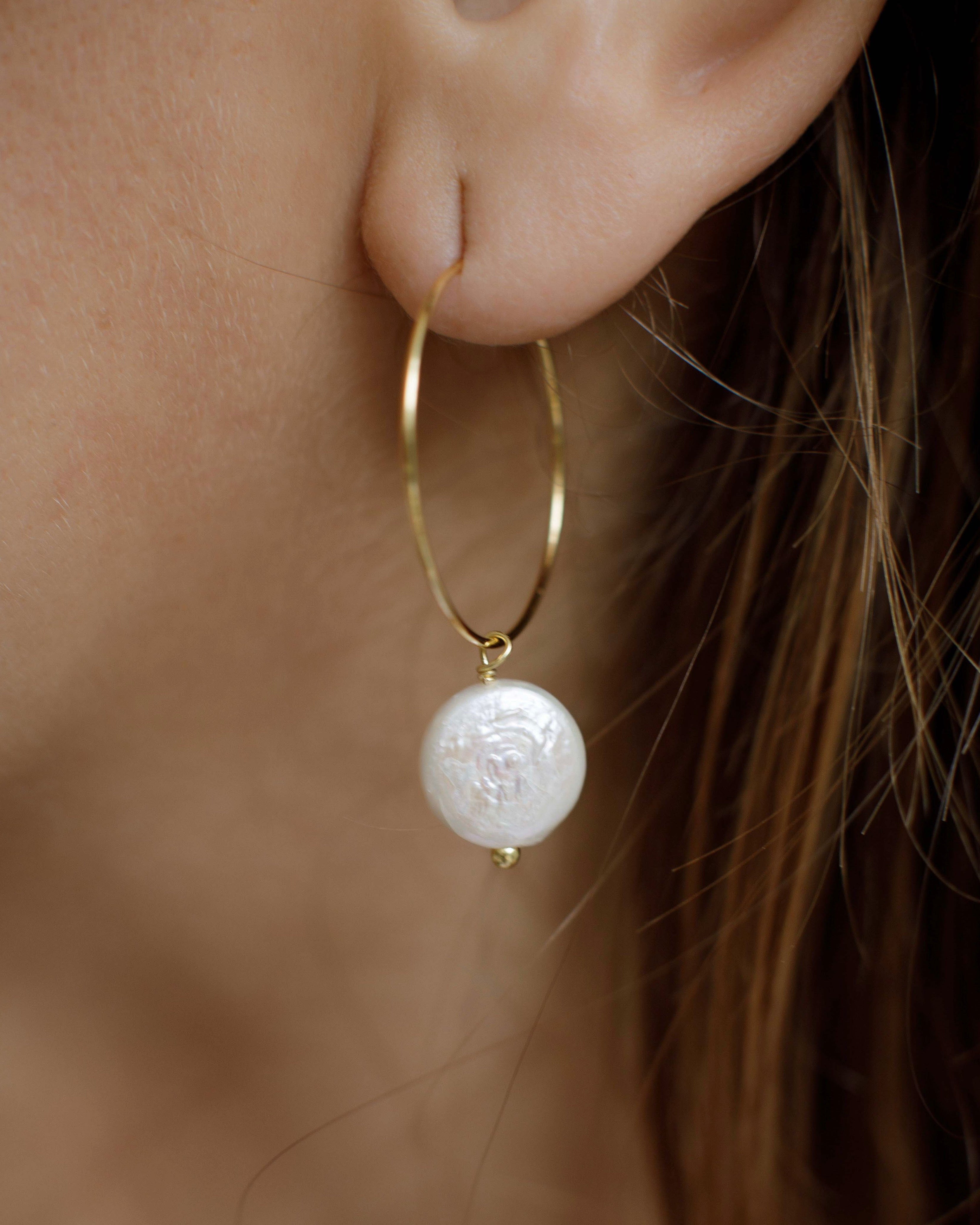 Lima Gold Hoop Pearl Earrings