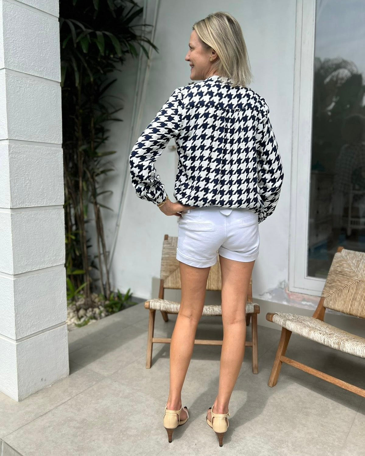 Eden Shirt - Navy/White Houndstooth Bamboo