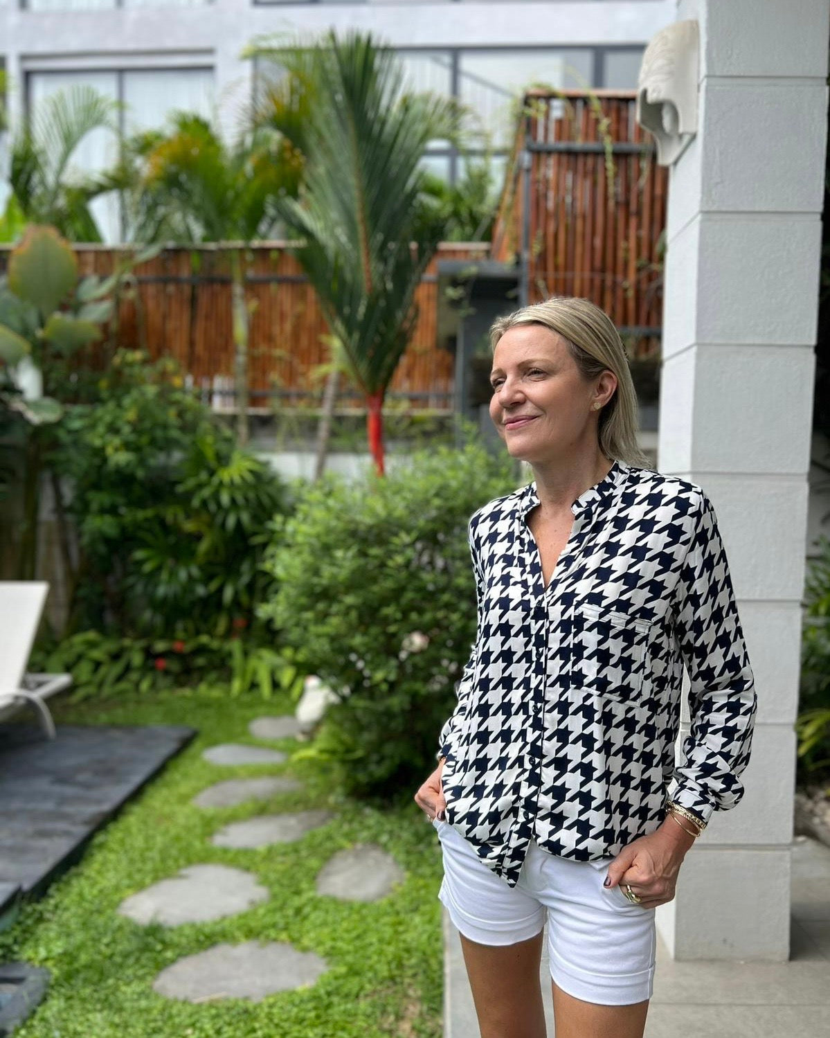 Eden Shirt - Navy/White Houndstooth Bamboo