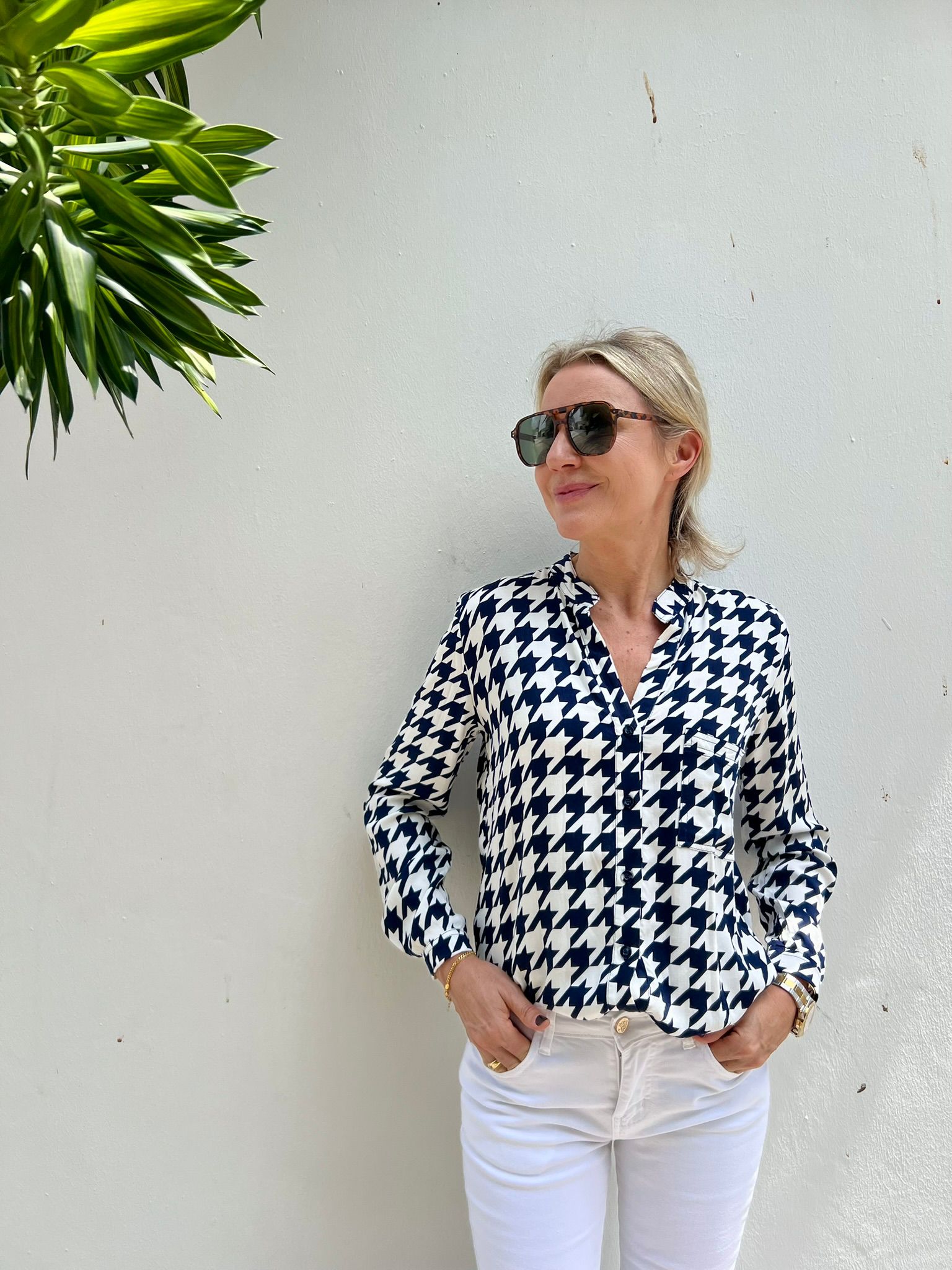 Eden Shirt - Navy/White Houndstooth Bamboo