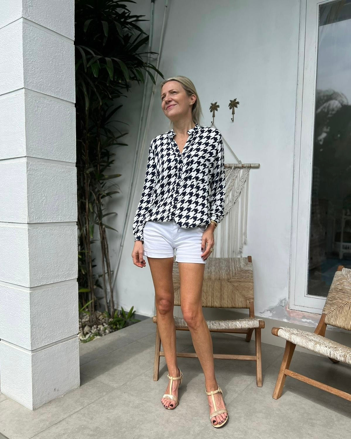 Eden Shirt - Navy/White Houndstooth Bamboo