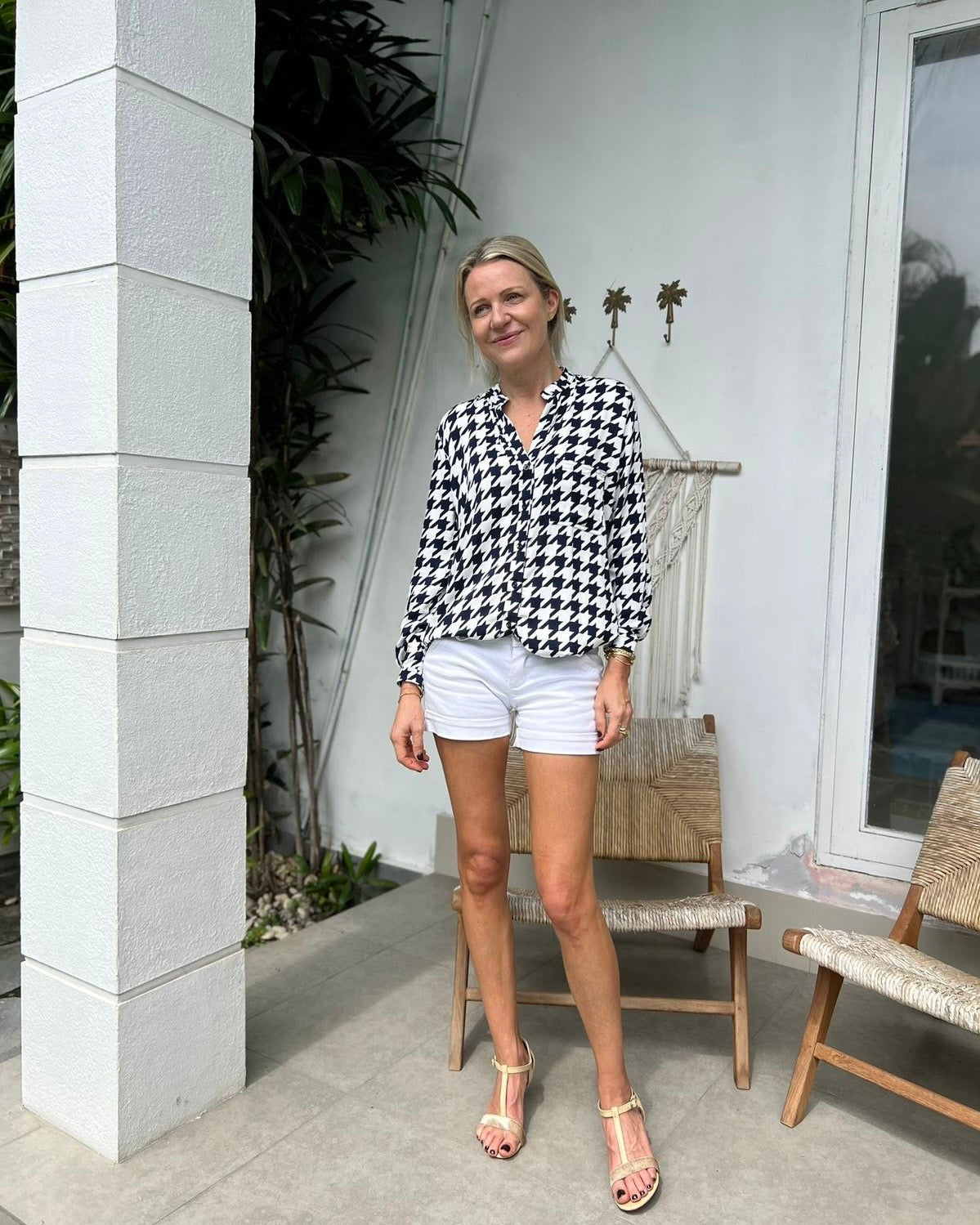 Eden Shirt - Navy/White Houndstooth Bamboo