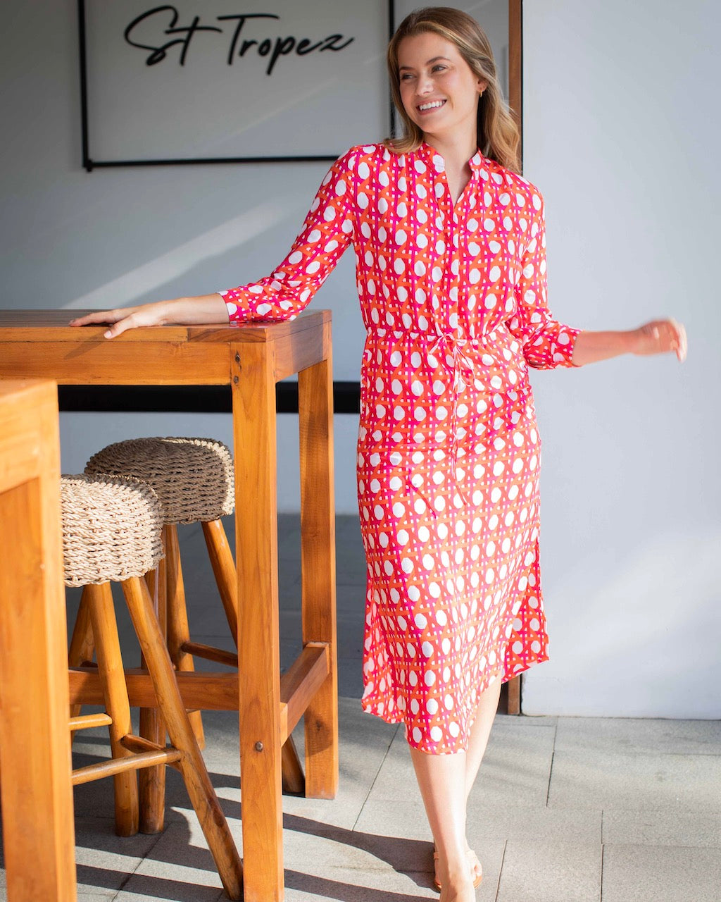 Eva Long Dress - Orange Large Basketweave