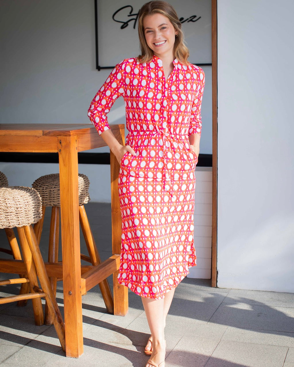 Eva Long Dress - Orange Large Basketweave