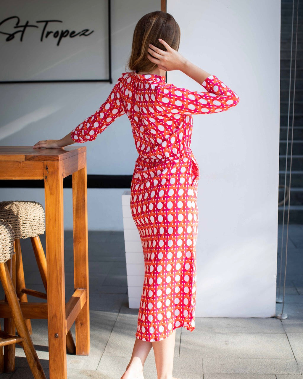 Eva Long Dress - Orange Large Basketweave