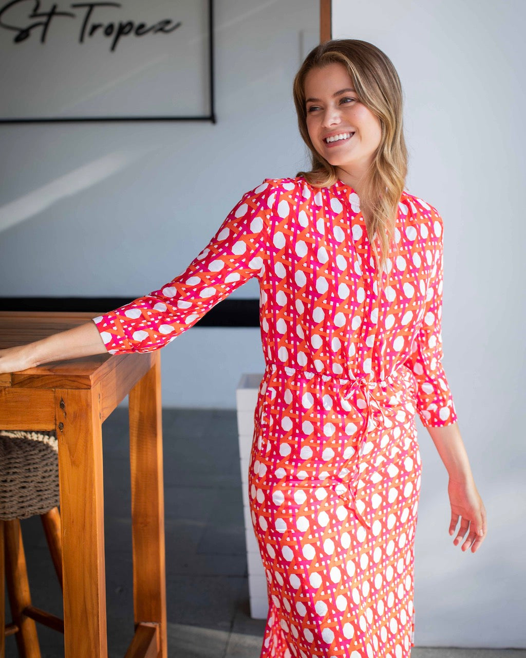 Eva Long Dress - Orange Large Basketweave