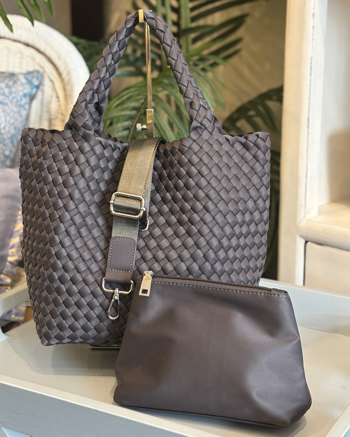 Riviera Woven Tote - Dark Grey