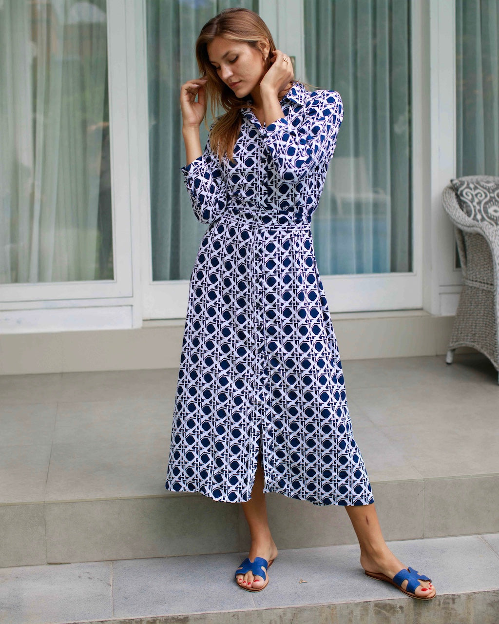 Florence Dress - Navy Reverse Basketweave