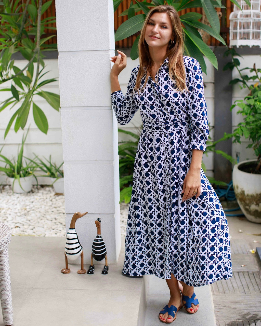 Florence Dress - Navy Reverse Basketweave