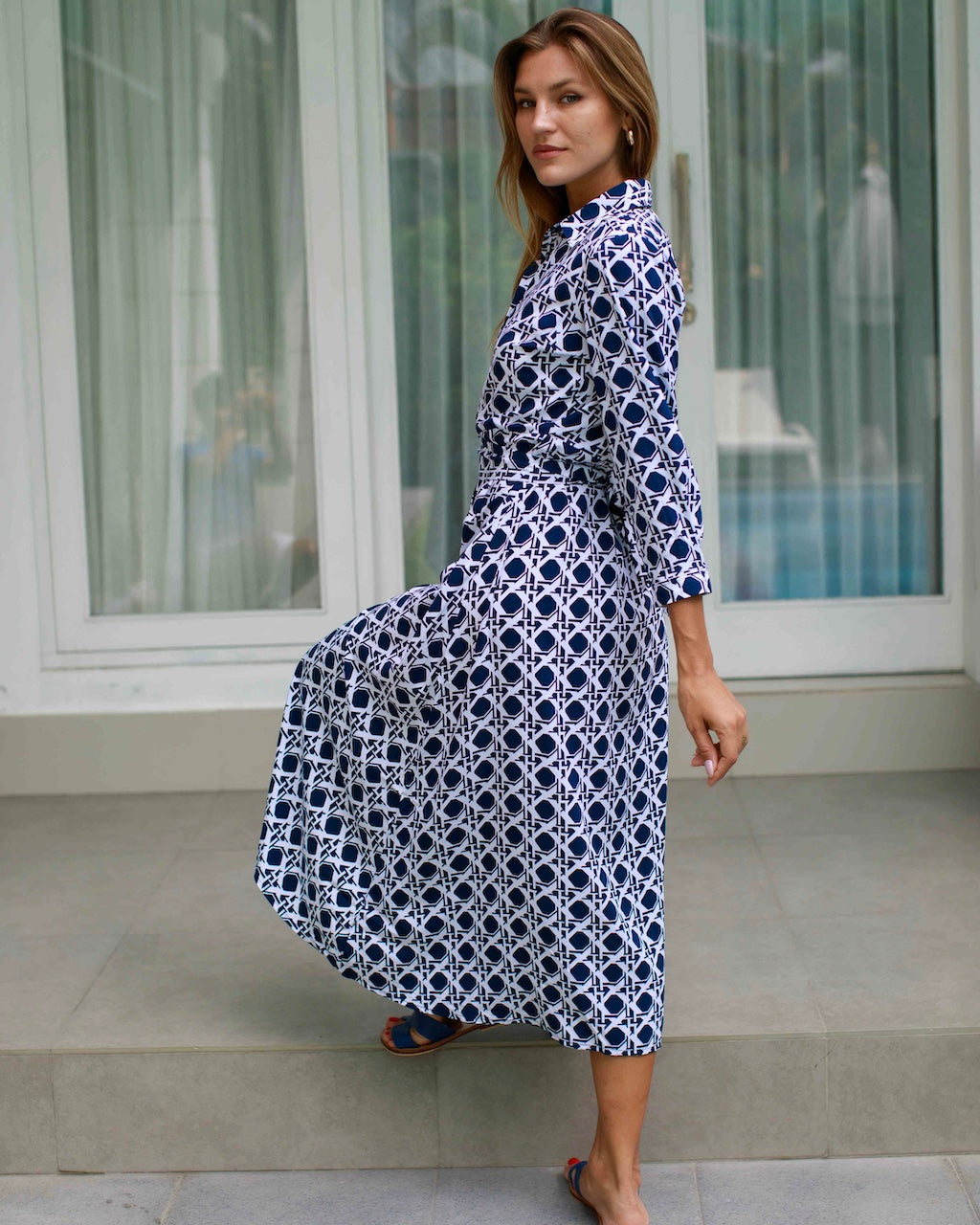 Florence Dress - Navy Reverse Basketweave