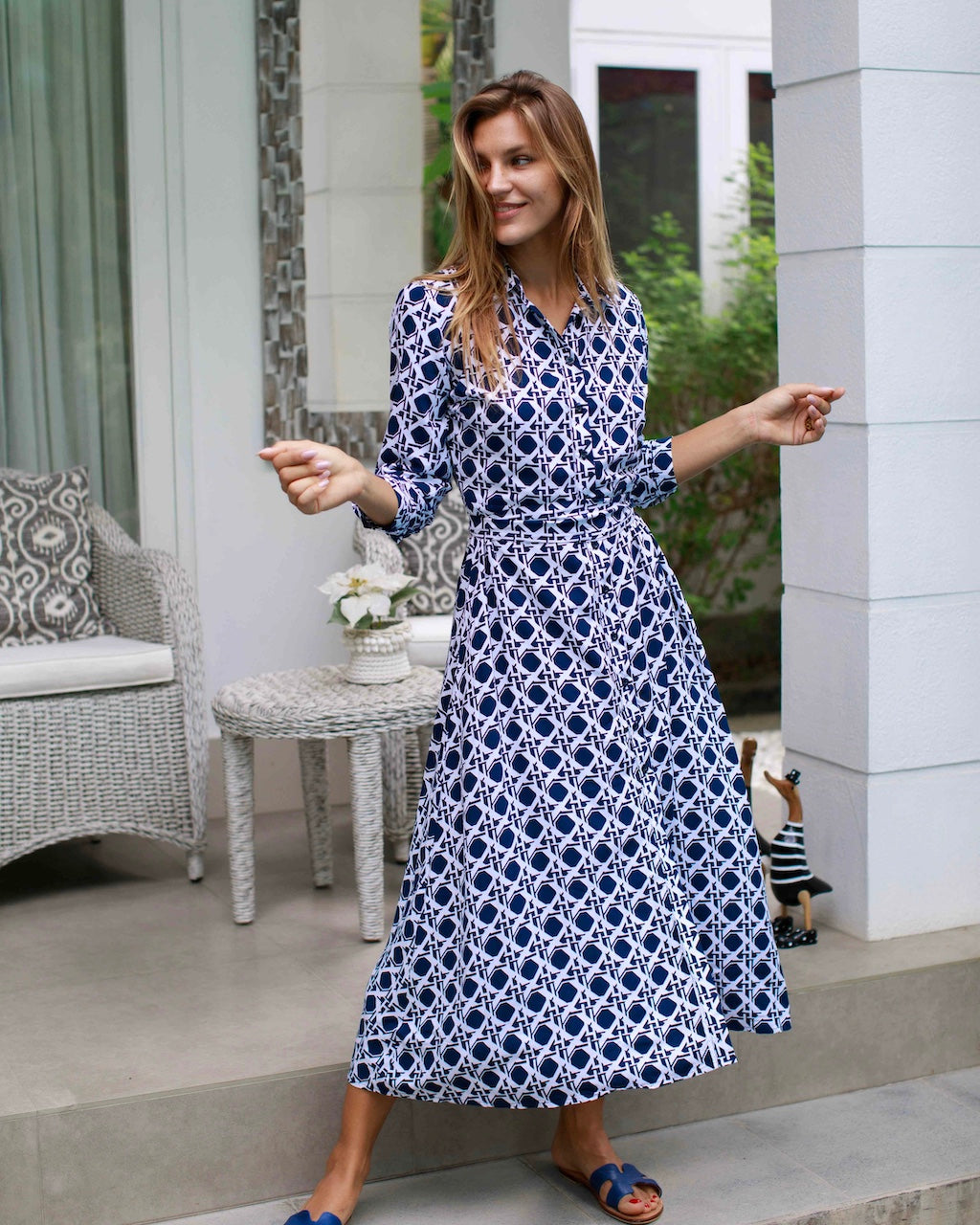 Florence Dress - Navy Reverse Basketweave