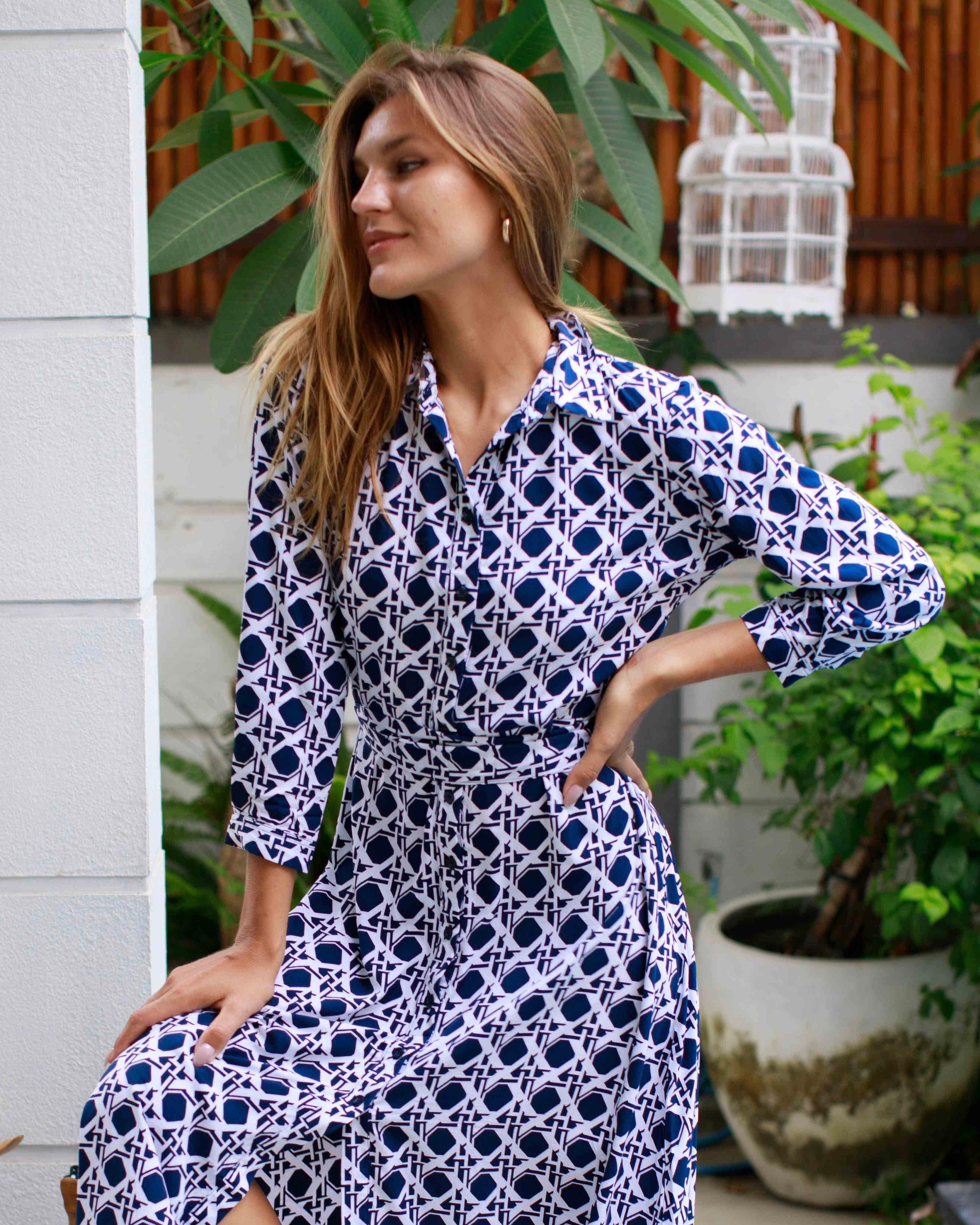 Florence Dress - Navy Reverse Basketweave