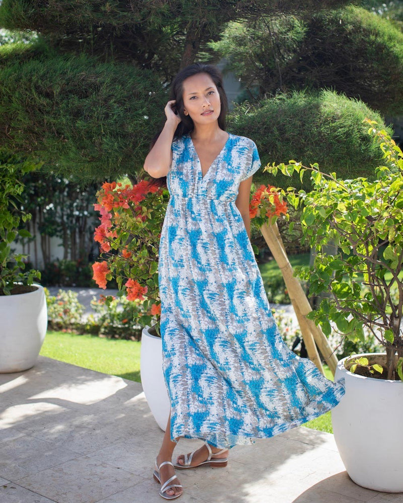 Gabriella Dress - Turquoise Grey Tie Dye