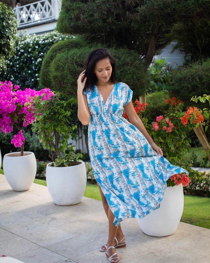 Gabriella Dress - Turquoise Grey Tie Dye