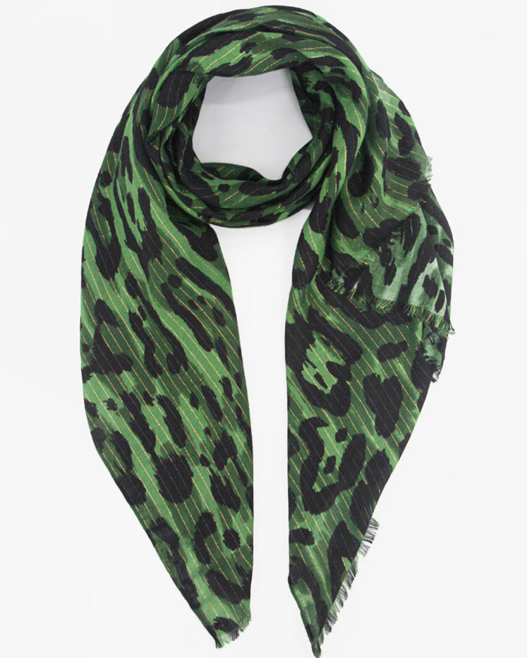 Green Leopard/Gold Stripe Scarf
