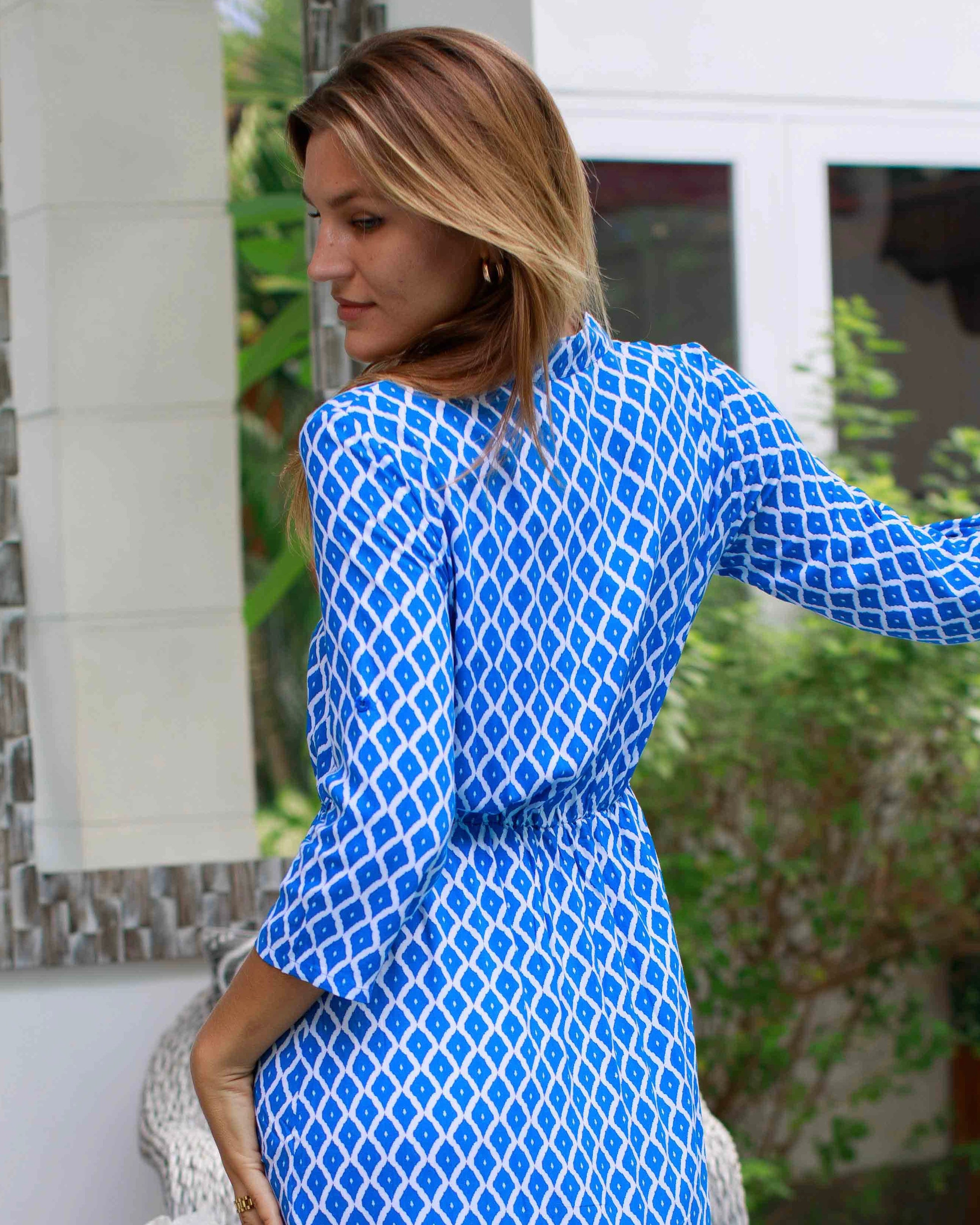 Harlow Dress - Swedish Blue Trellis