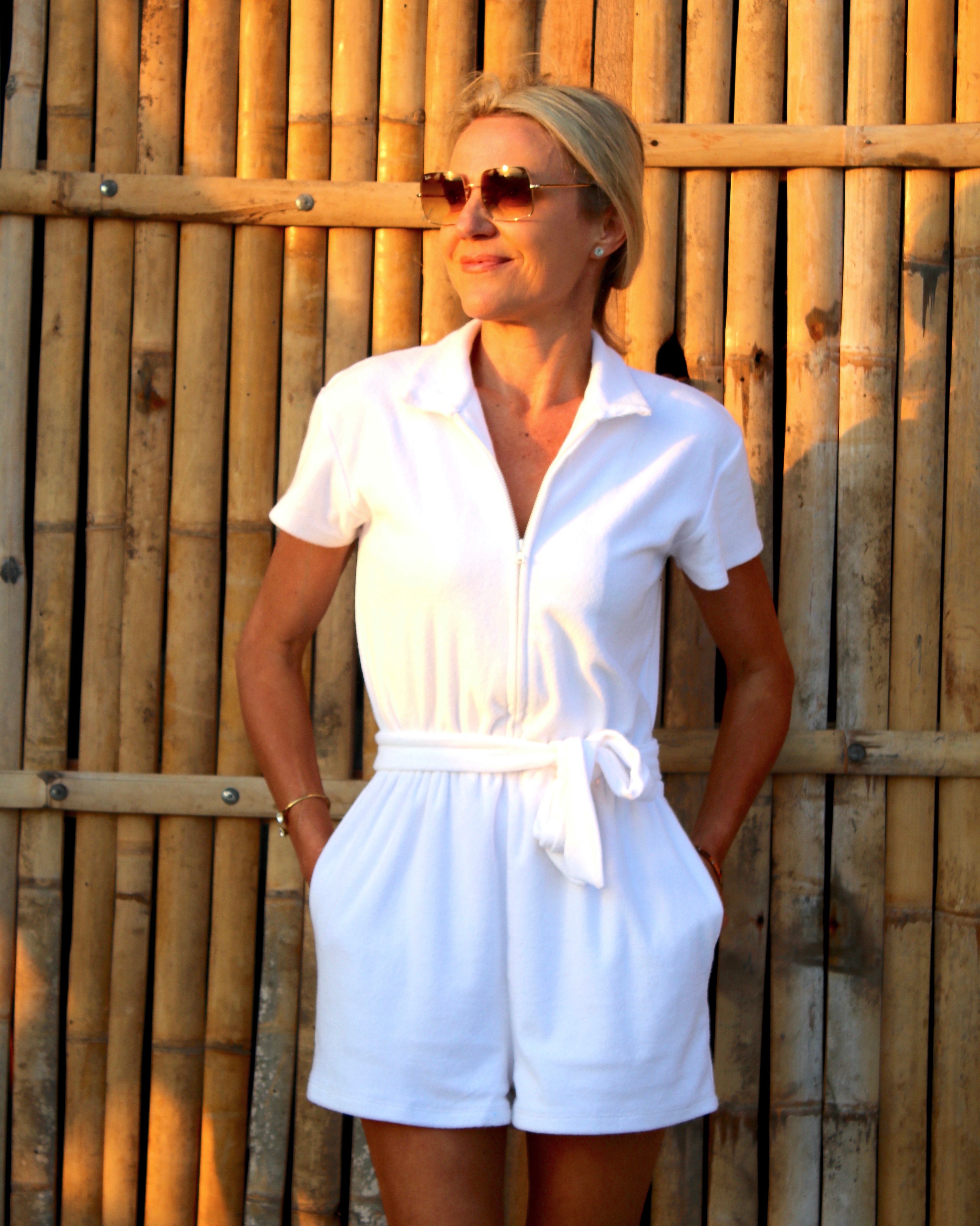 Helena Jumpsuit - White Terry Towelling