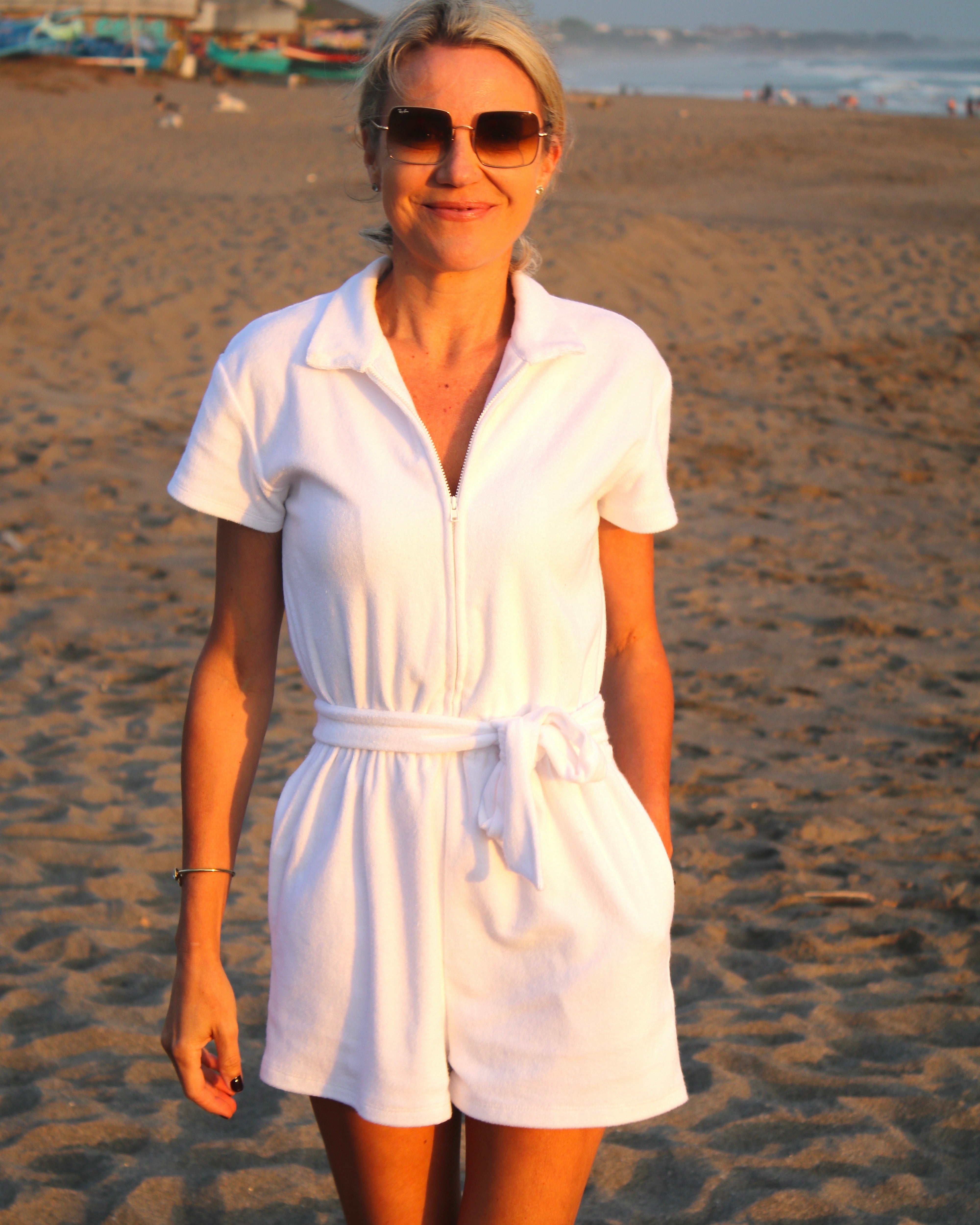 Helena Jumpsuit - White Terry Towelling