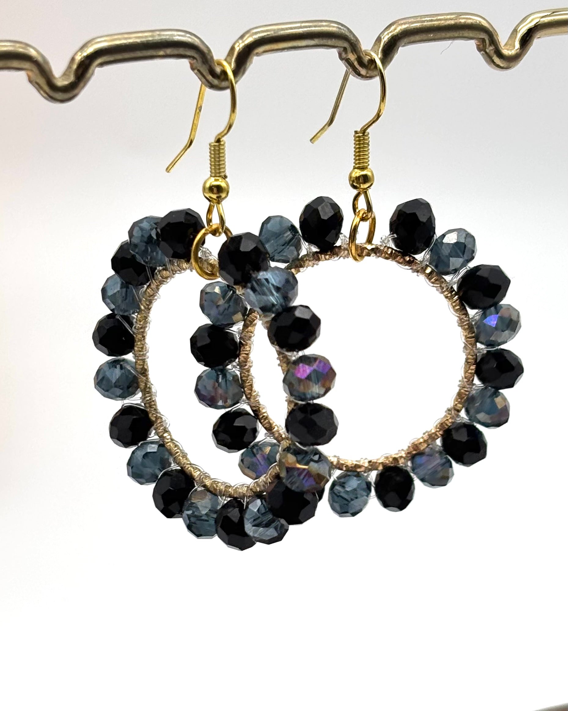 Bali Crystal Hoop Earrings - Black
