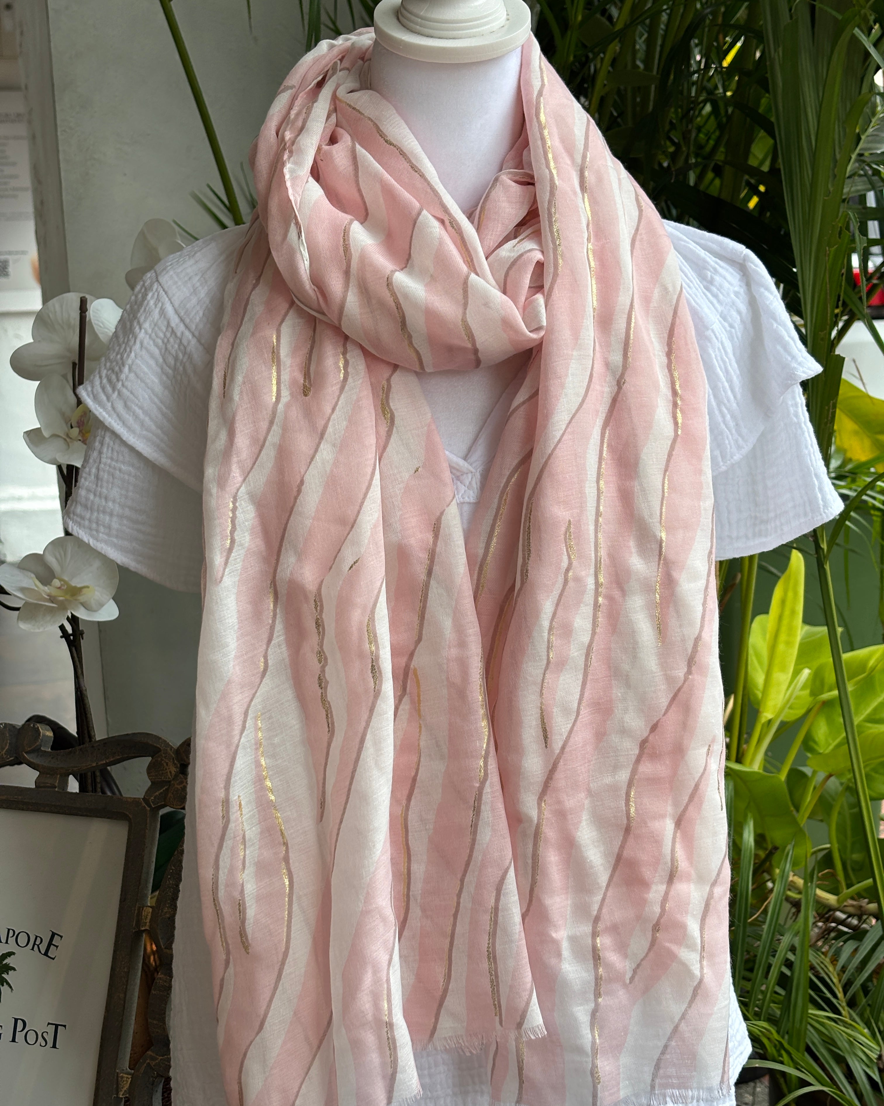 Pale Pink & Gold Zebra Scarf