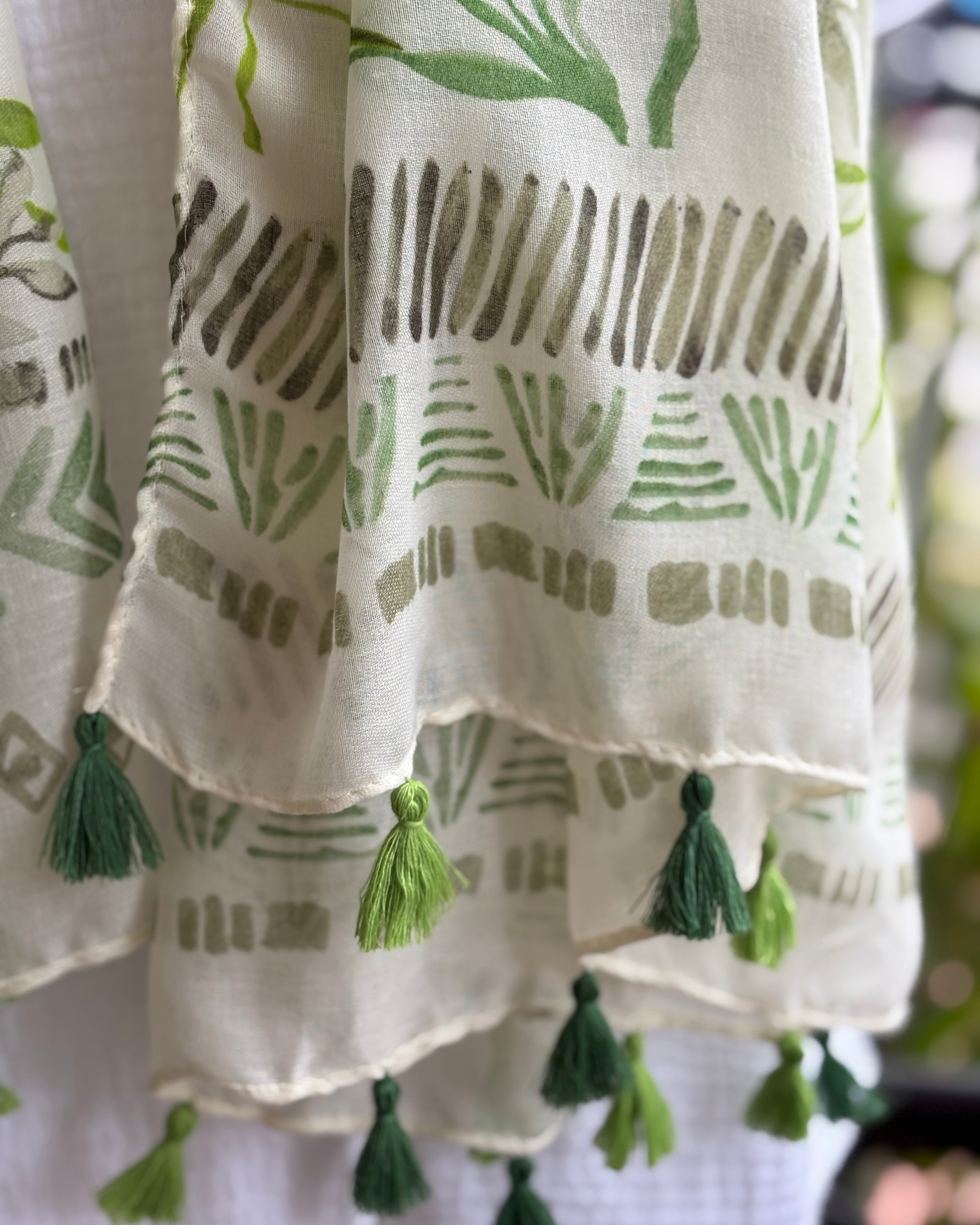 Green & Khaki Oceana Tassel Scarf