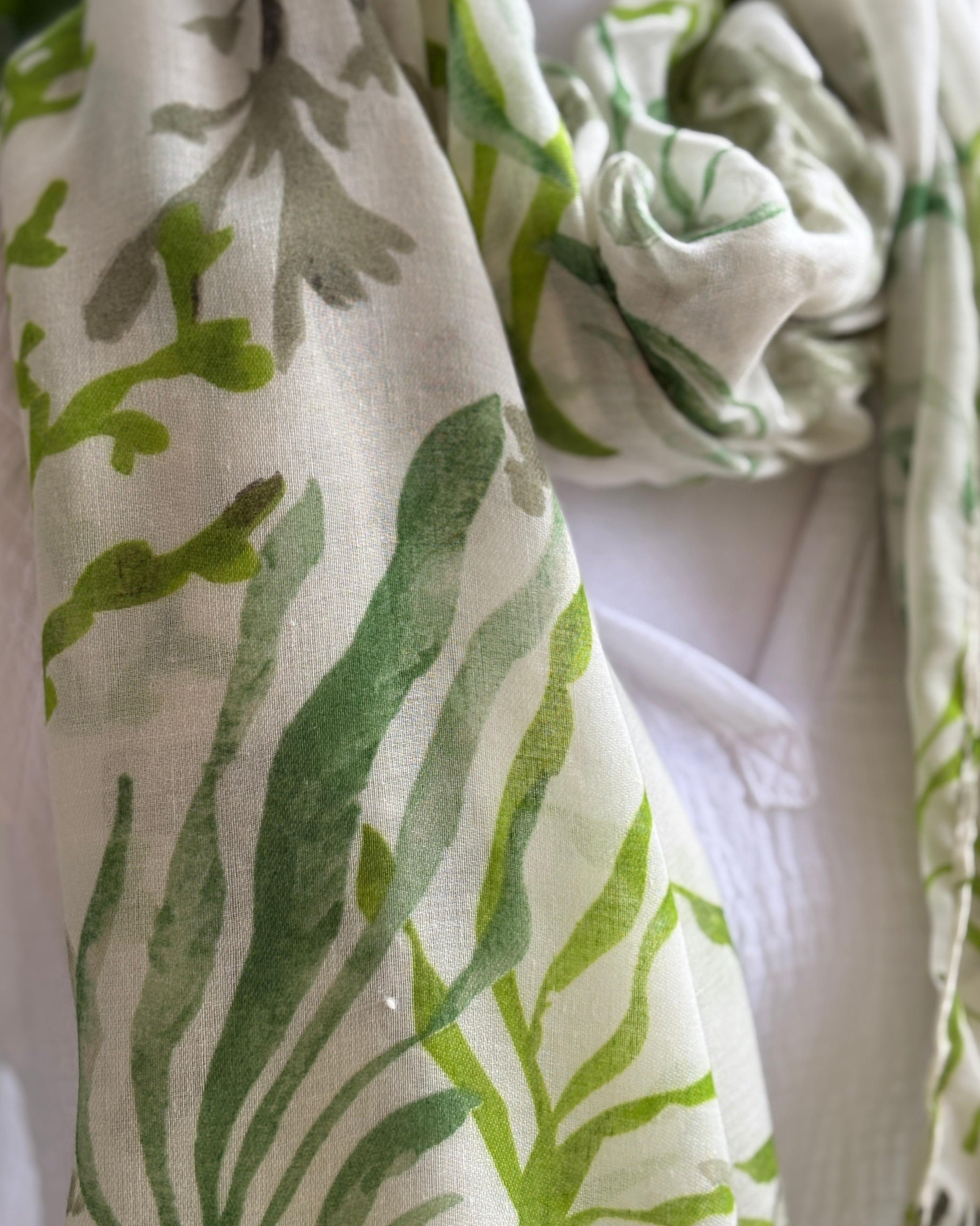 Green & Khaki Oceana Tassel Scarf